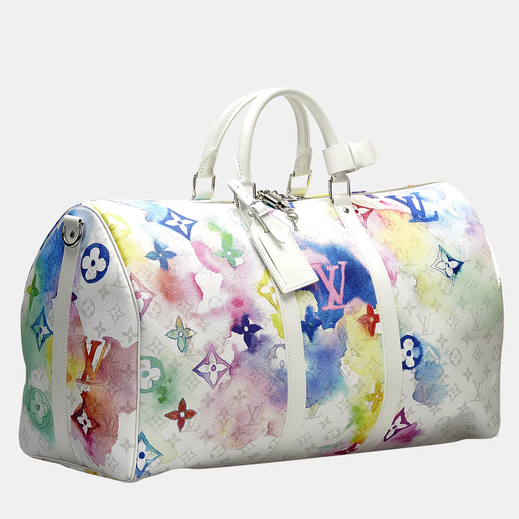 

Louis Vuitton White Monogram Watercolor Keepall Bandouliere 50