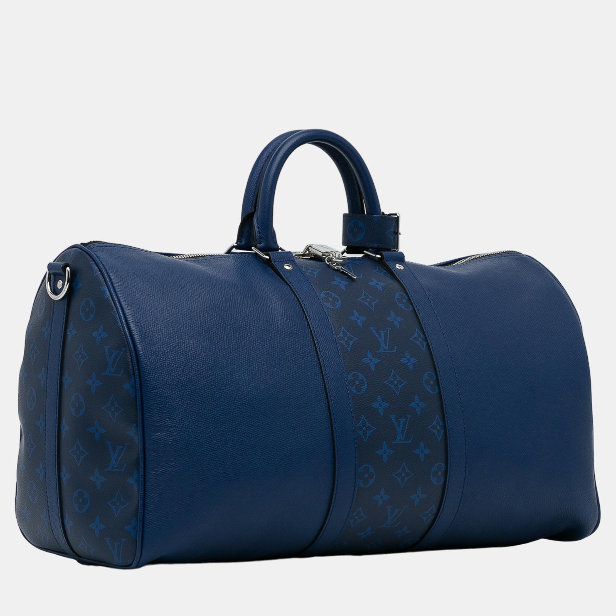 

Louis Vuitton Blue Taigarama Keepall Bandouliere 50