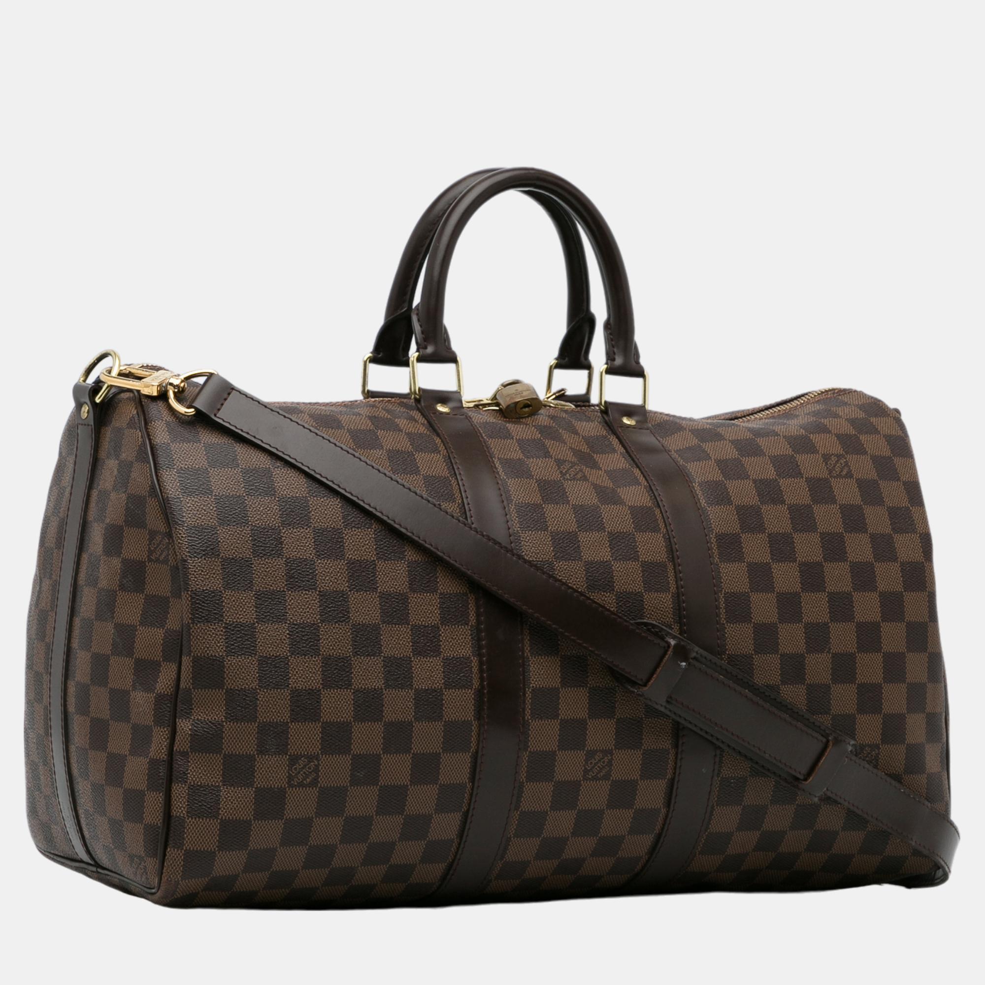 

Louis Vuitton Brown Damier Ebene Keepall Bandouliere 50