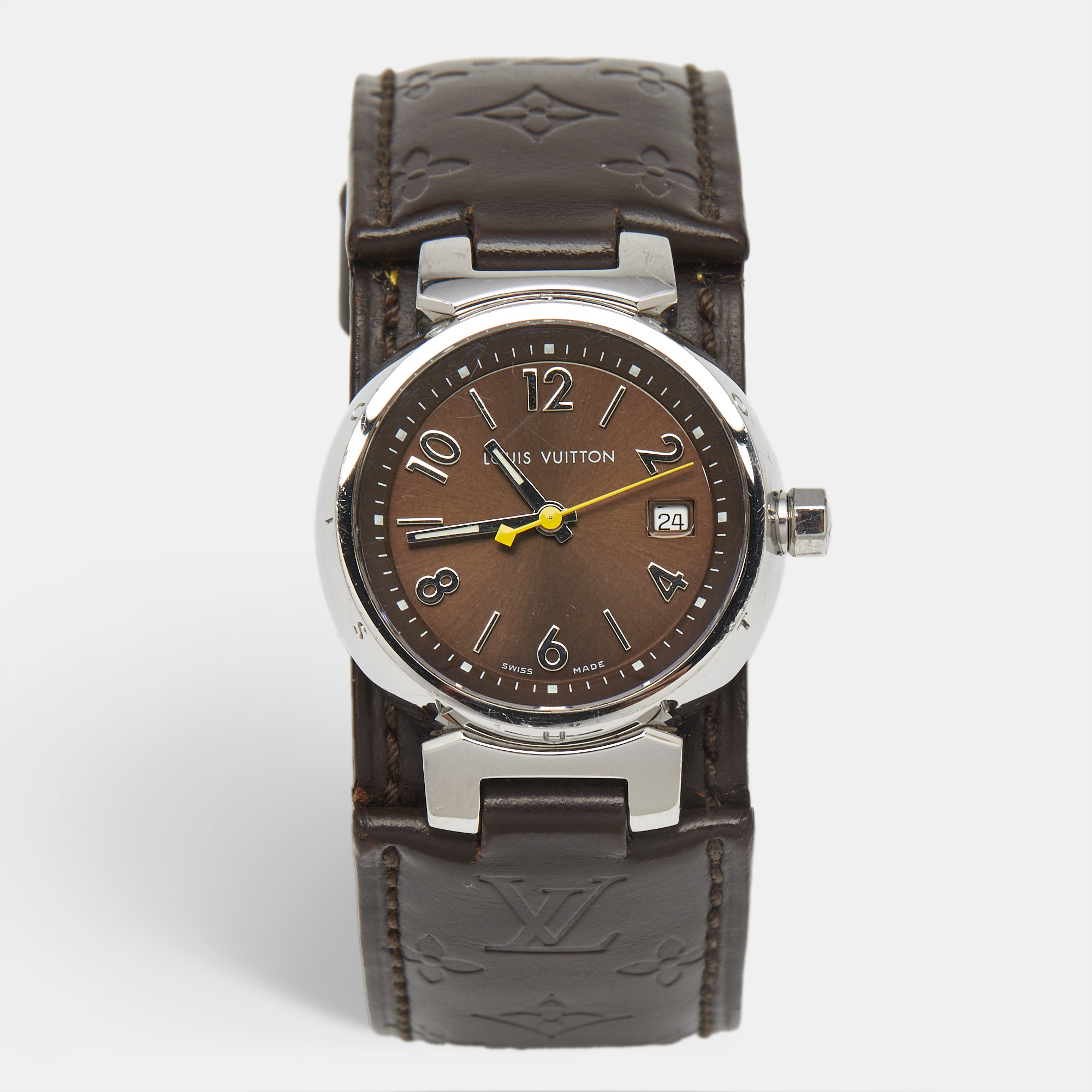

Louis Vuitton Brown Stainless Steel and Leather Tambour Q1211 Women's Wristwatch