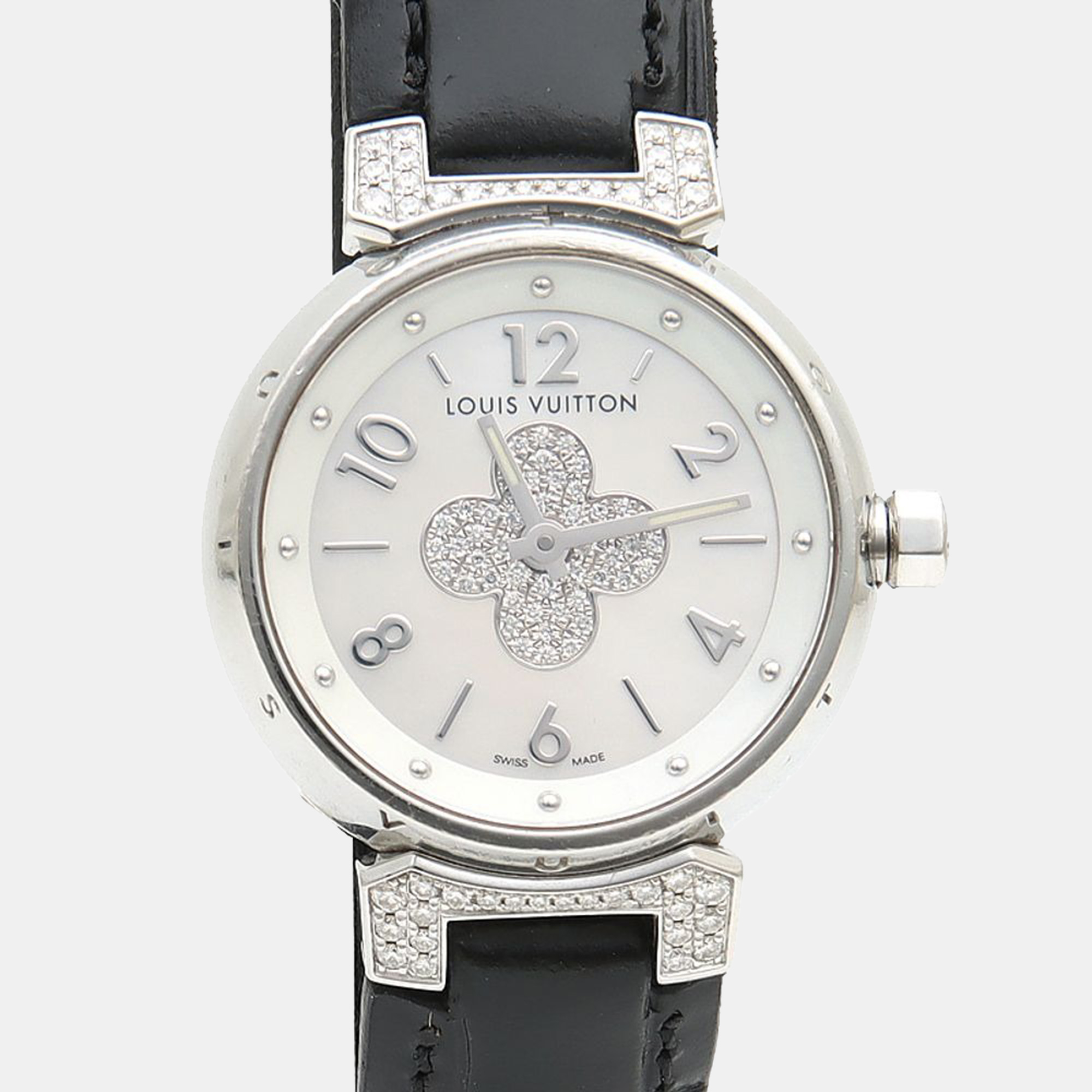 

Louis Vuitton Tambour Forever Diamond Q121P Quartz Mother of Pearl Stainless Steel Womens Wristwatch 28 mm, White