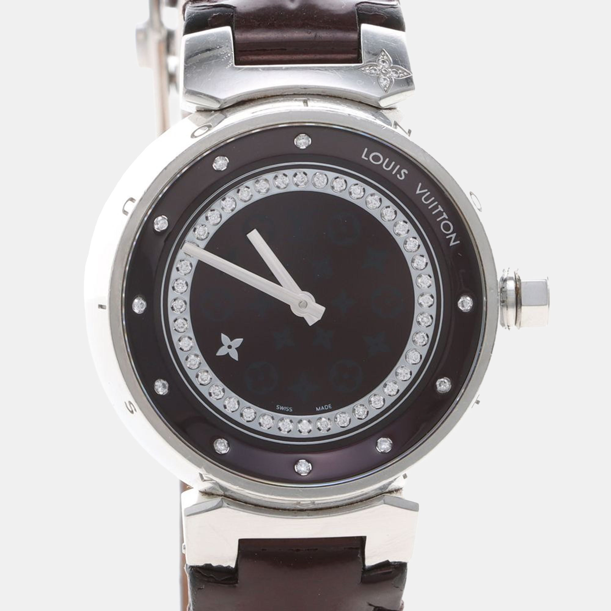 

Louis Vuitton Tambour Q1319 Quartz Brown Diamonds Stainless Steel Women's Wristwatch, Black