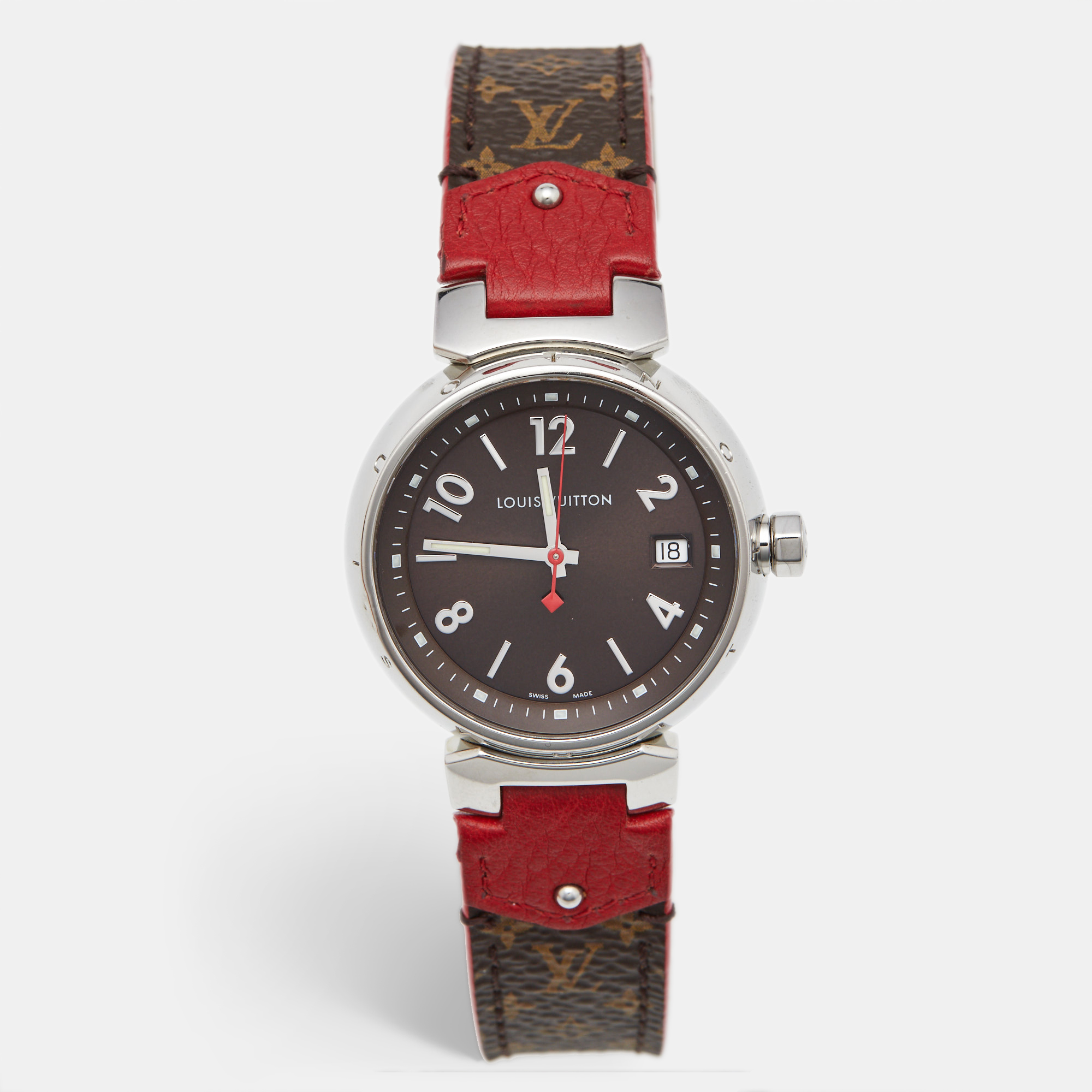 

Louis Vuitton Tambour Q1329 Brown Dial Stainless Steel Leather Women's Wristwatch
