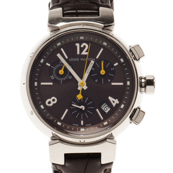 Louis Vuitton Brown Stainless Steel Tambour Women's Wristwatch 34MM