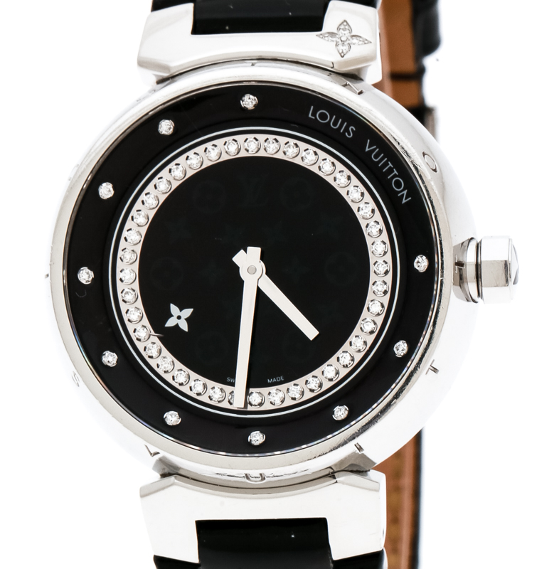 LOUIS VUITTON Watches Q121K Tambour Stainless Steel/Epi Leather Silver –