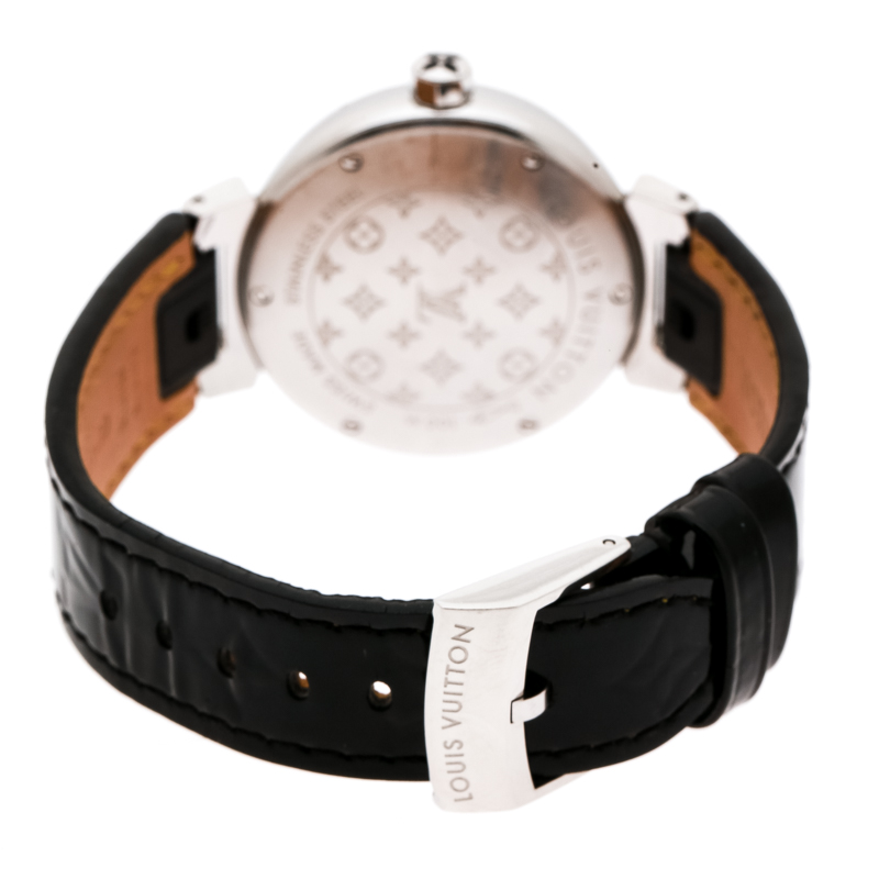 Louis Vuitton Black Stainless Steel Diamond Tambour Q1319 Women's  Wristwatch 34 mm Louis Vuitton