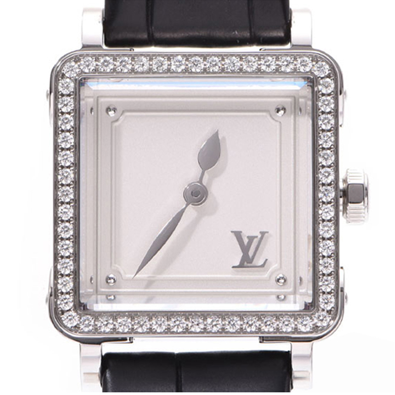 

Louis Vuitton White Stainless Steel and Leather Diamond Emprise Q32M1 Women's Wristwatch