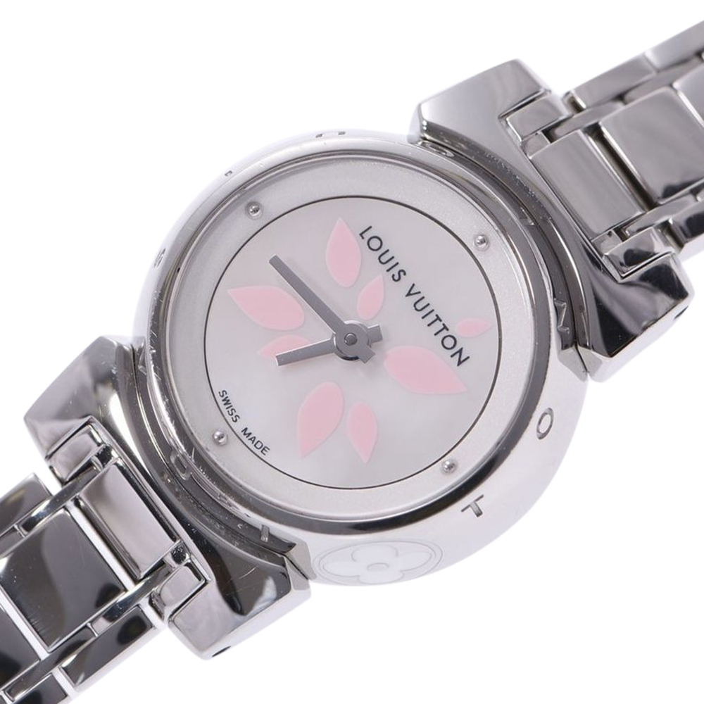 

Louis Vuitton MOP Stainless Steel Tambour Bijou Petal Q1512 Quartz Women's Wristwatch, White