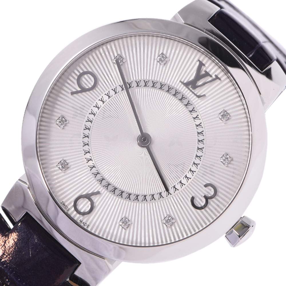 

Louis Vuitton Silver Stainless Steel Tambour Monogram Slim Q13MJ Women's Wristwatch