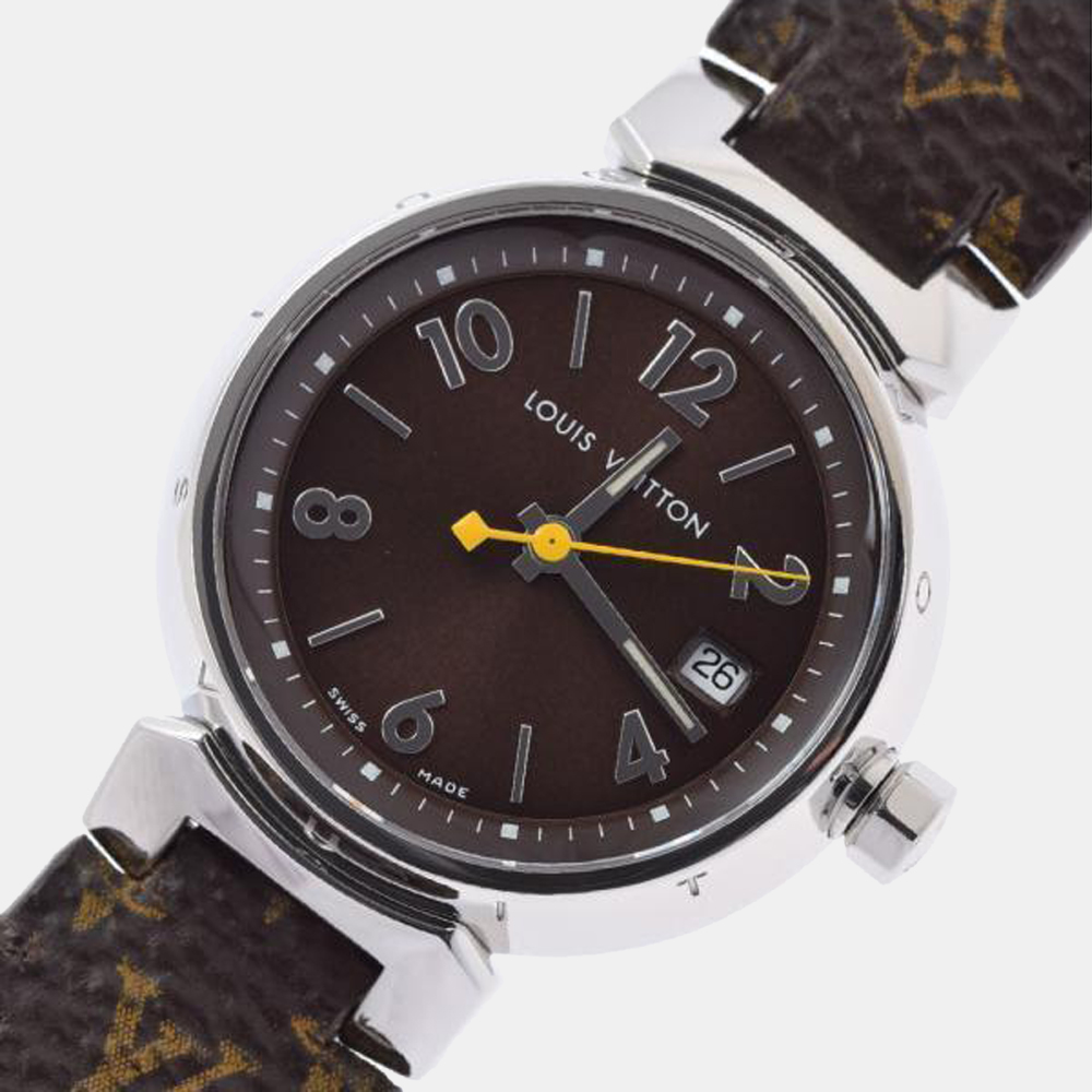 

Louis Vuitton Brown Stainless Steel Tambour Q1211 Quartz Women's Wristwatch 28 mm