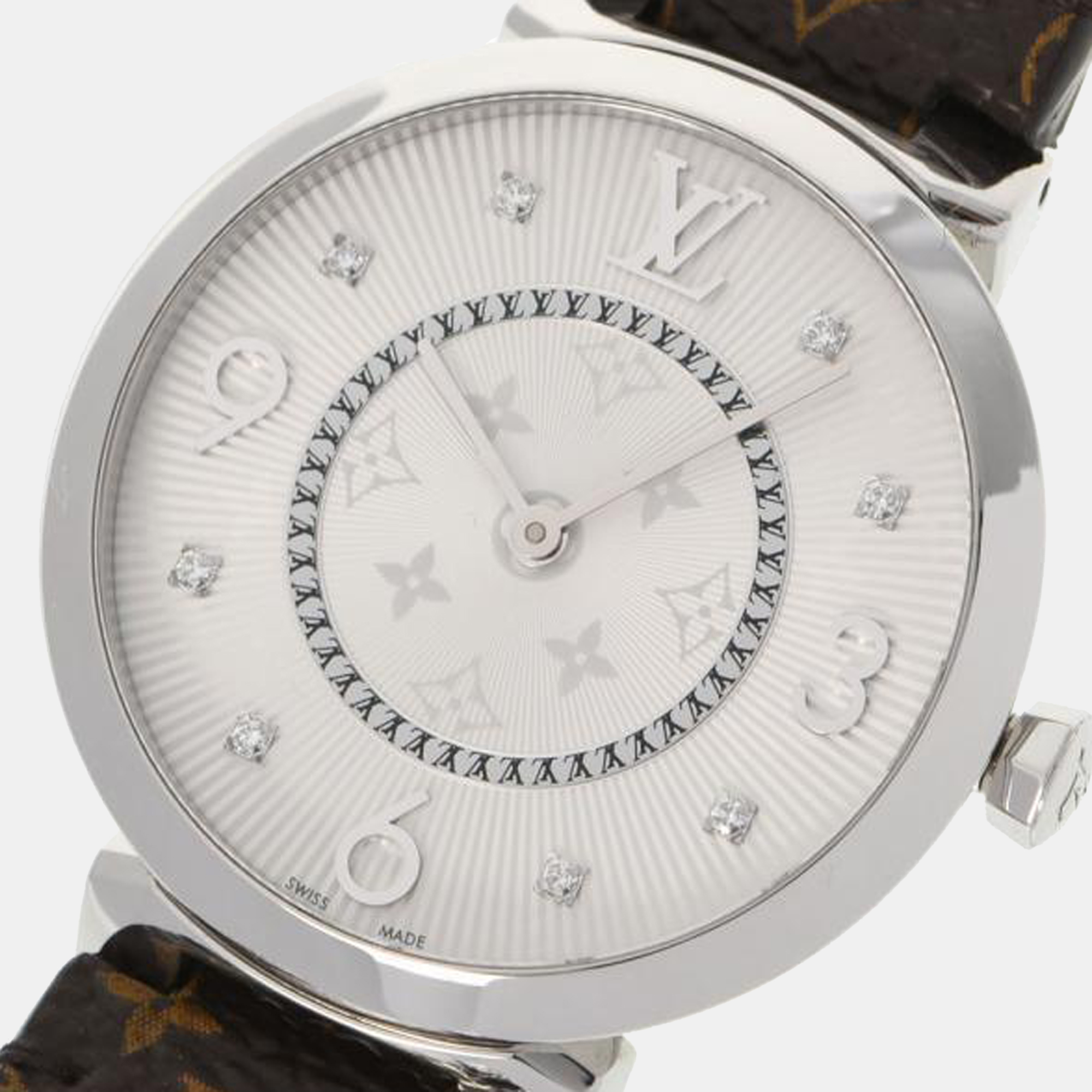 

Louis Vuitton White Stainless Steel Tambour Q13MJB Quartz Women's Wristwatch 33 mm
