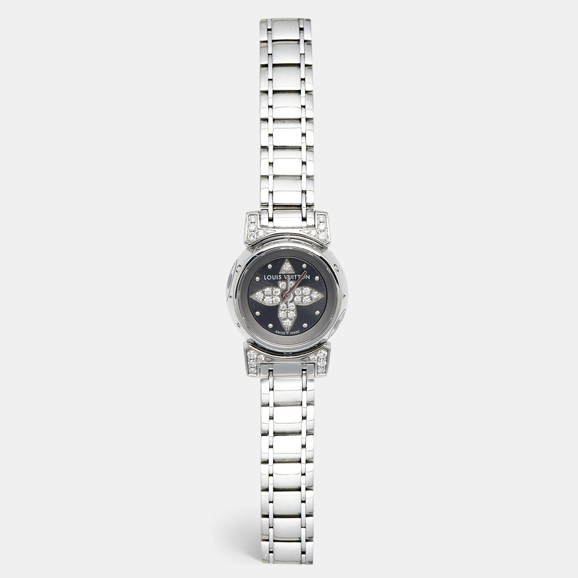 

Louis Vuitton Slate Stainless Steel Diamond Tambour Bijou Q151K Women's Wristwatch, Silver