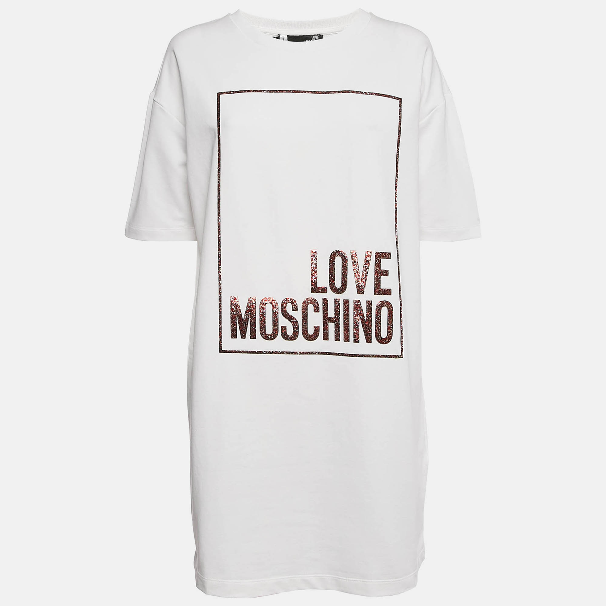 

Love Moschino White Logo Embellished Cotton Knit Mini Dress M