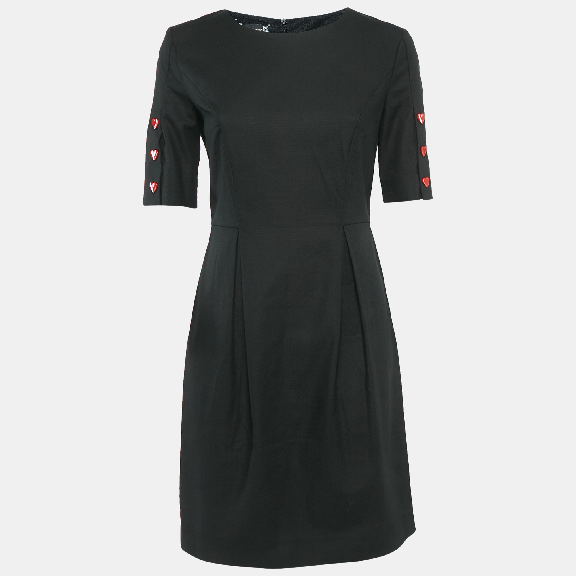 

Love Moschino Black Cotton Dobby Metal Heart Detail Mini Dress M