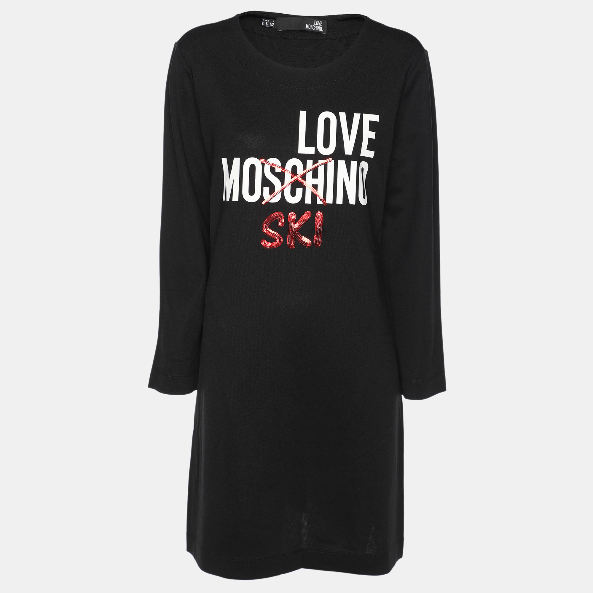 

Love Moschino Black Jersey Logo Print Sheath Dress M