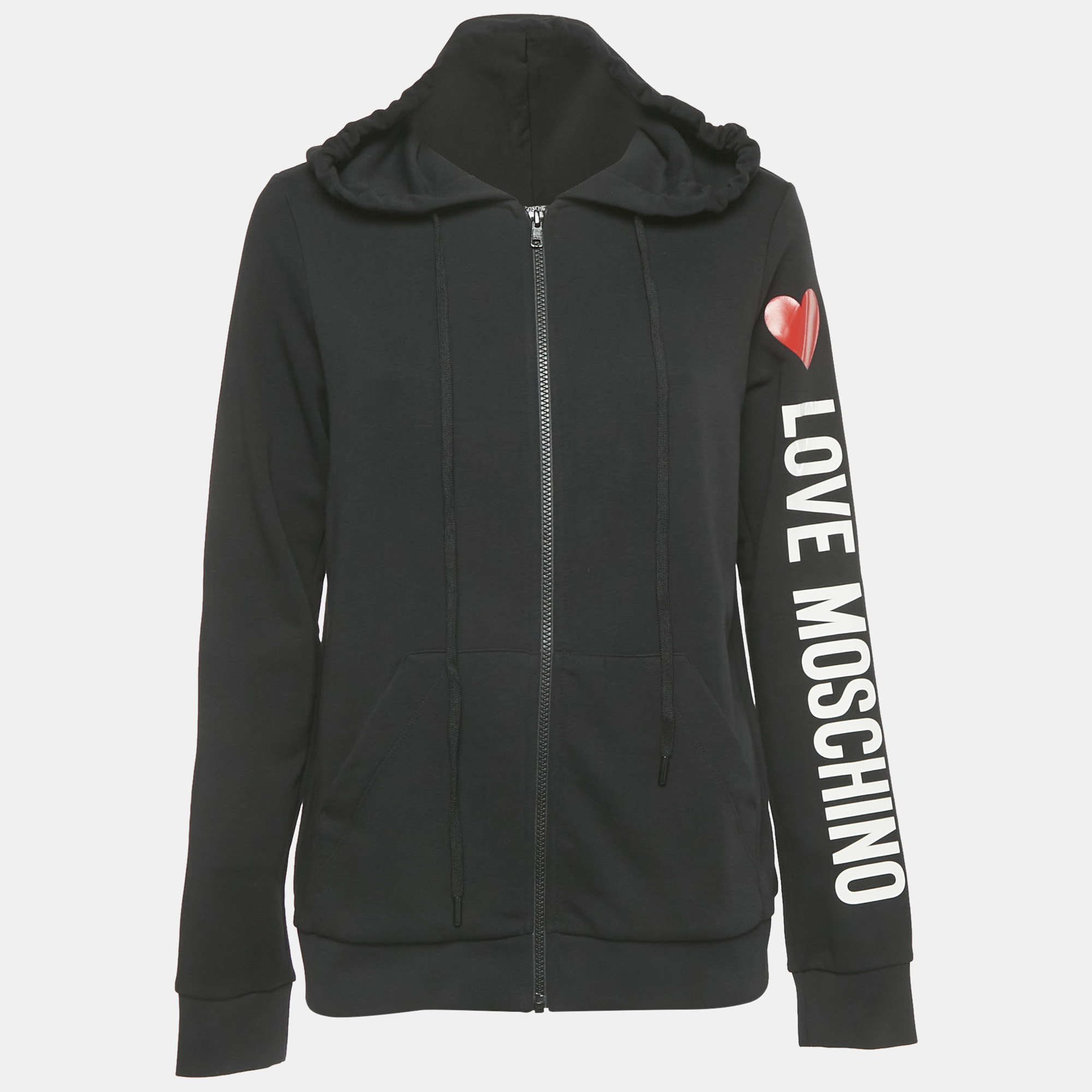 

Love Moschino Black Logo Print Cotton Knit Zip-Up Sweatshirt M