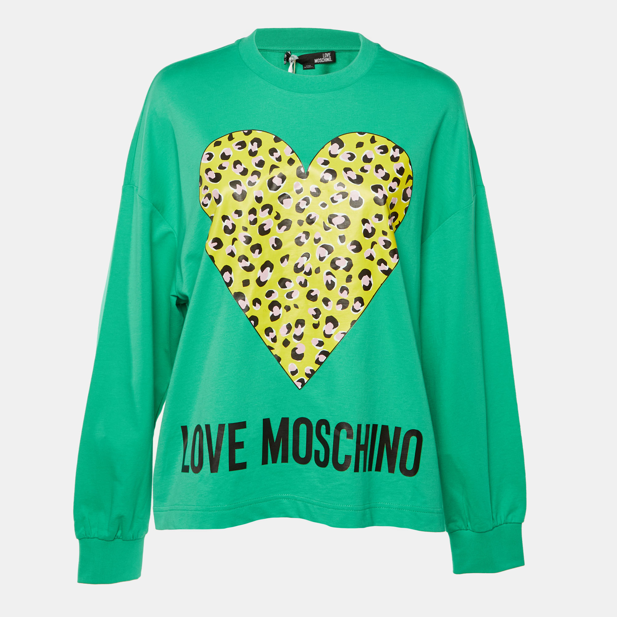 Pre-owned Love Moschino Green Logo Print Oversized Sweatshirt M