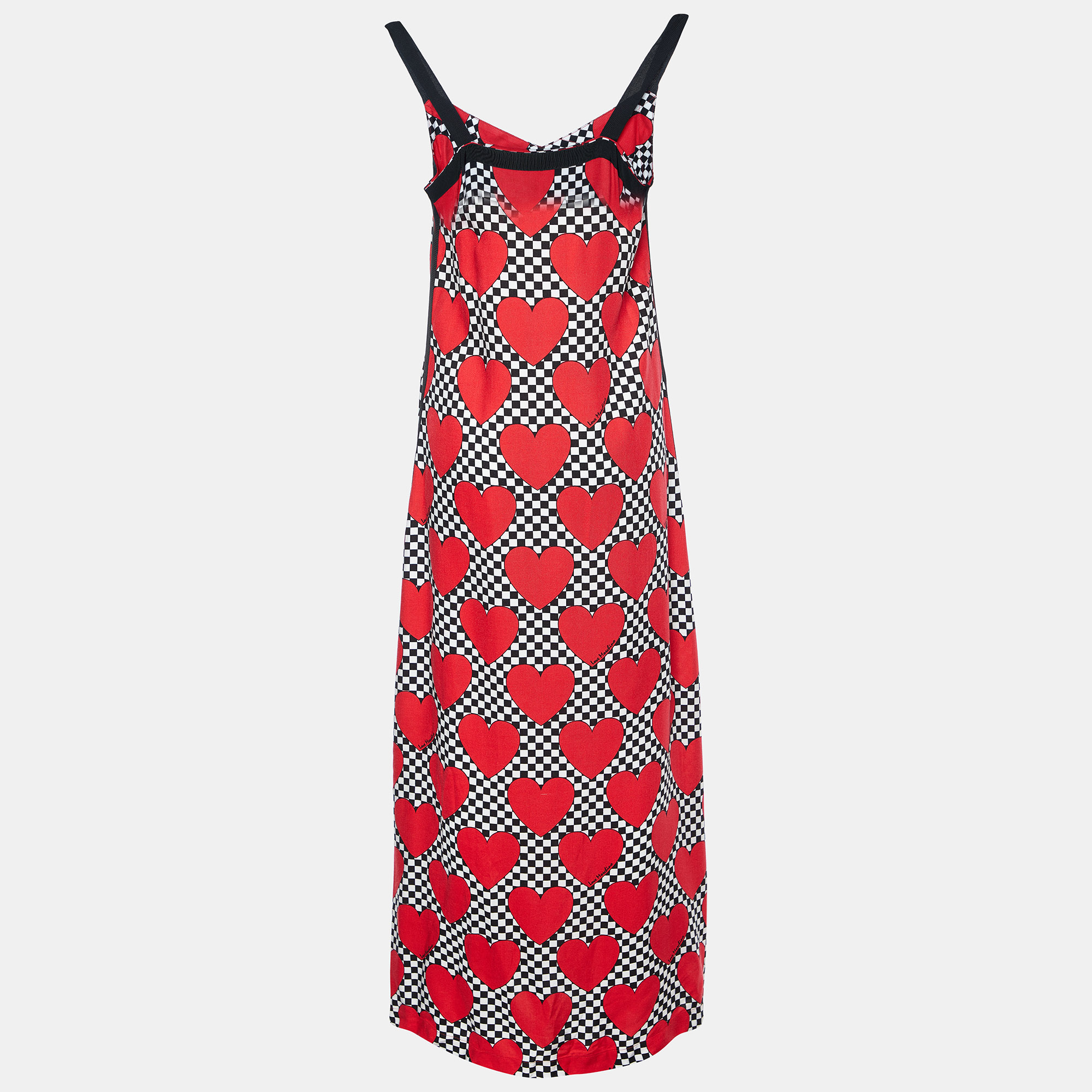 

Love Moschino Red Love & Checkered Printed Twill Maxi Dress