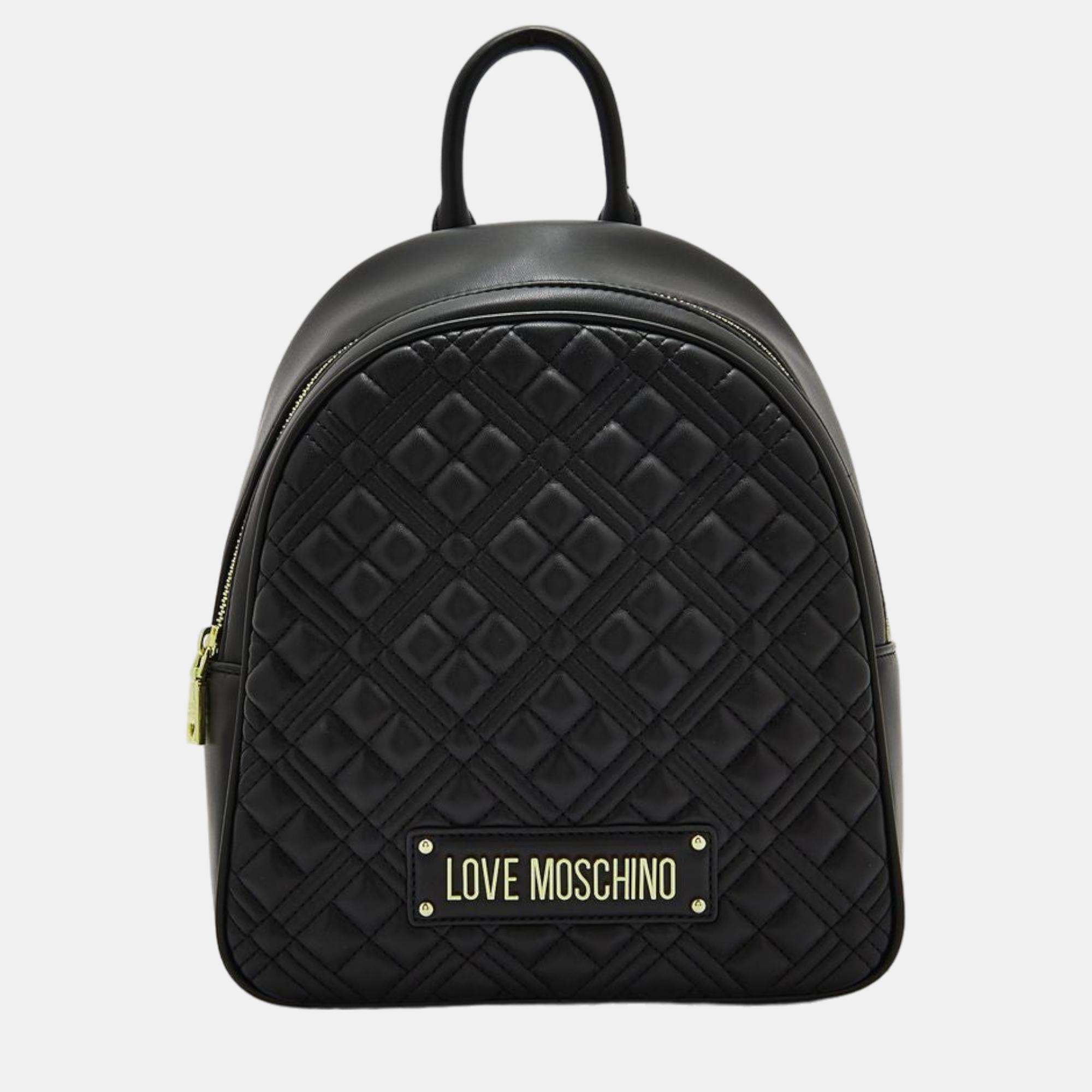 Pre-owned Love Moschino Black Faux Leather Backpack