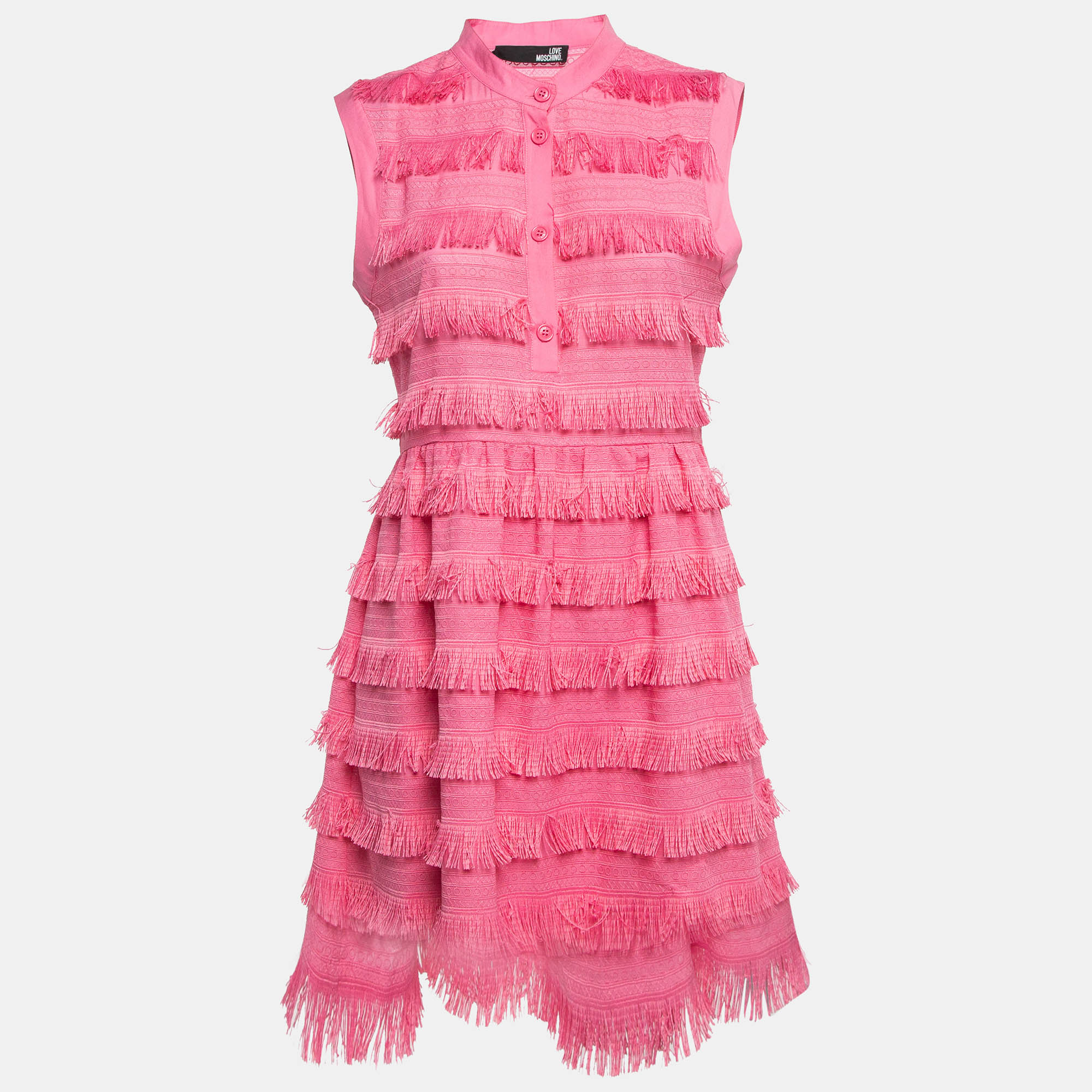 

Love Moschino Pink Cotton Fringed Detail Shirt Dress M