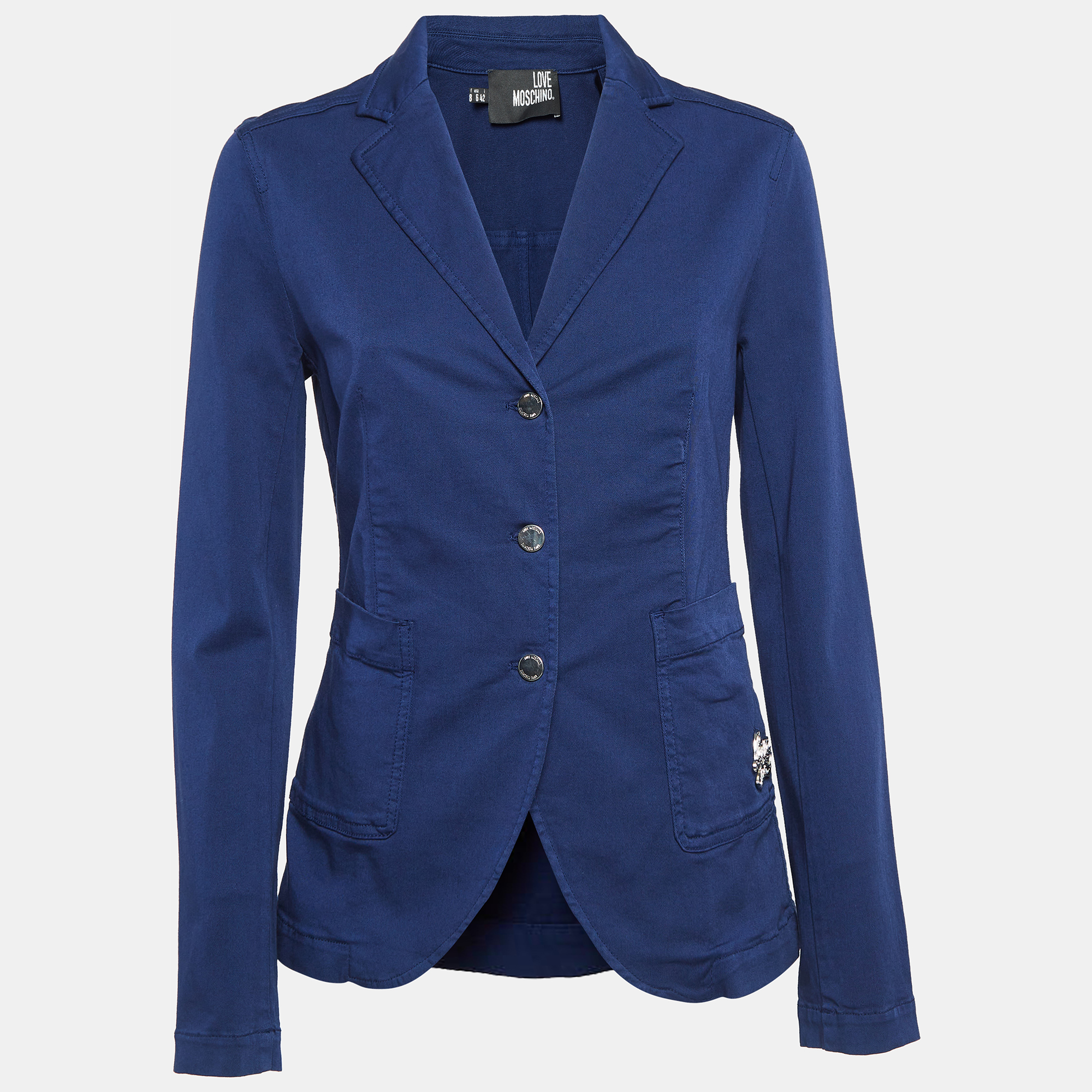 

Love Moschino Navy Blue Cotton Metal Badge Detail Blazer M