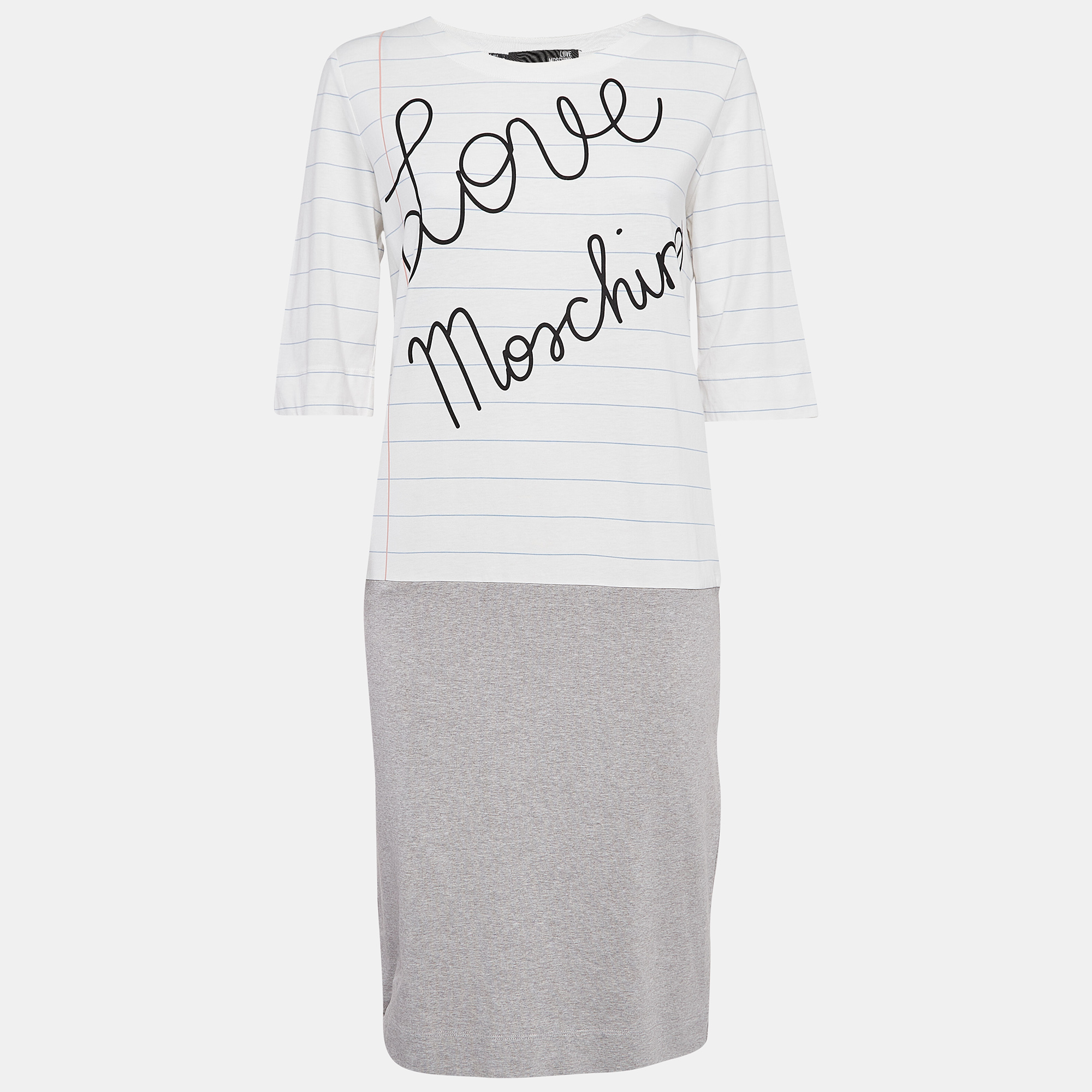 

Love Moschino White & Grey Book Paper Printed Cotton T-Shirt Dress M