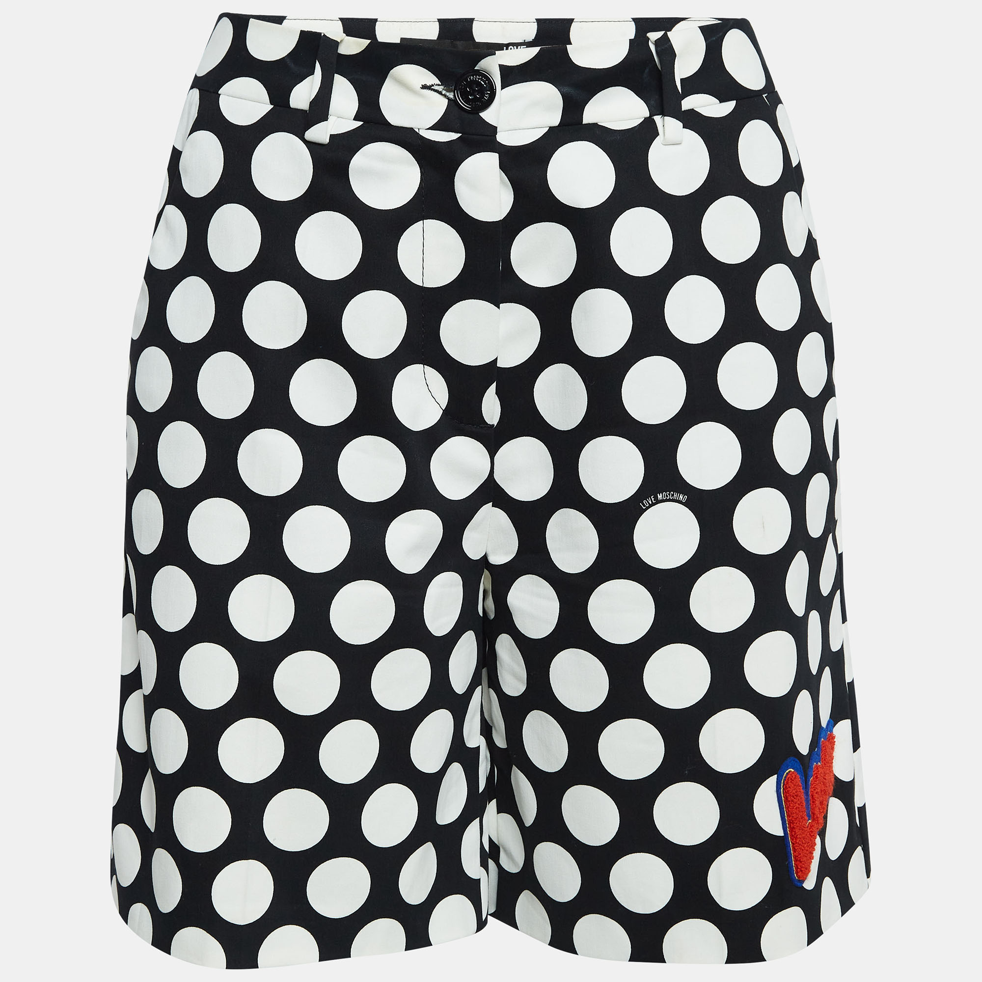 

Love Moschino Polka Dots Cotton Applique Detail Shorts S, Black