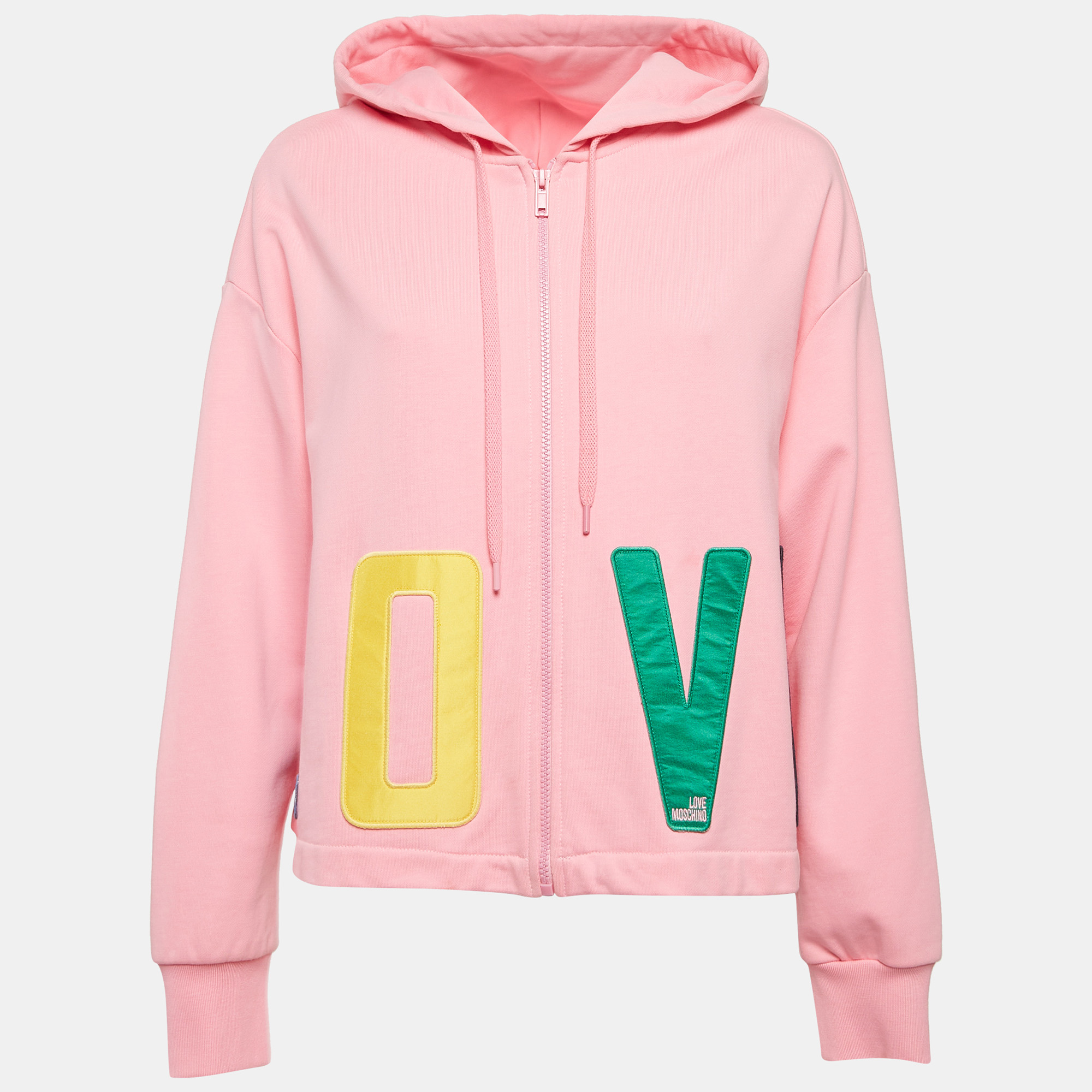 

Love Moschino Pink Cotton Applique Detail Zip-Up Hoodie M