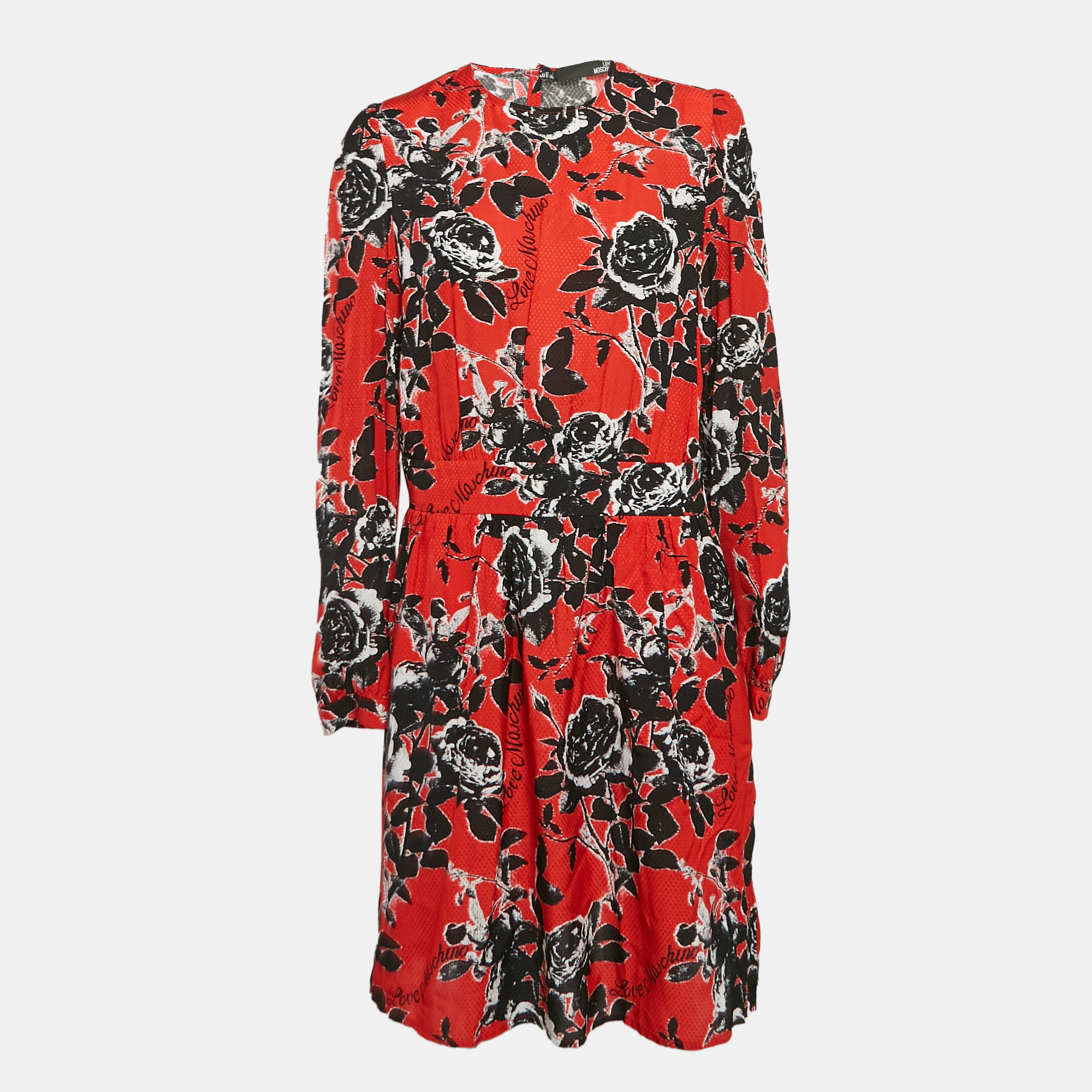 

Love Moschino Red Textured Floral Print Crepe Short Dress M