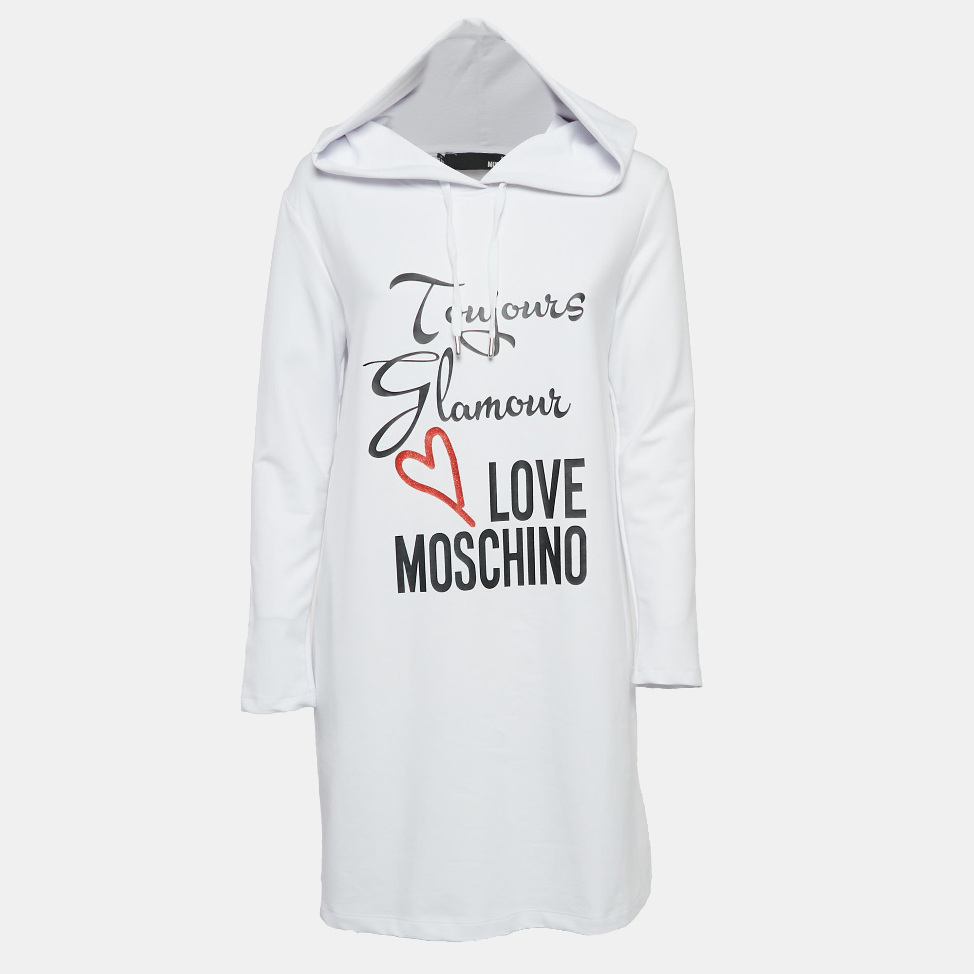 

Love Moschino White Printed Cotton Hoodie Dress S