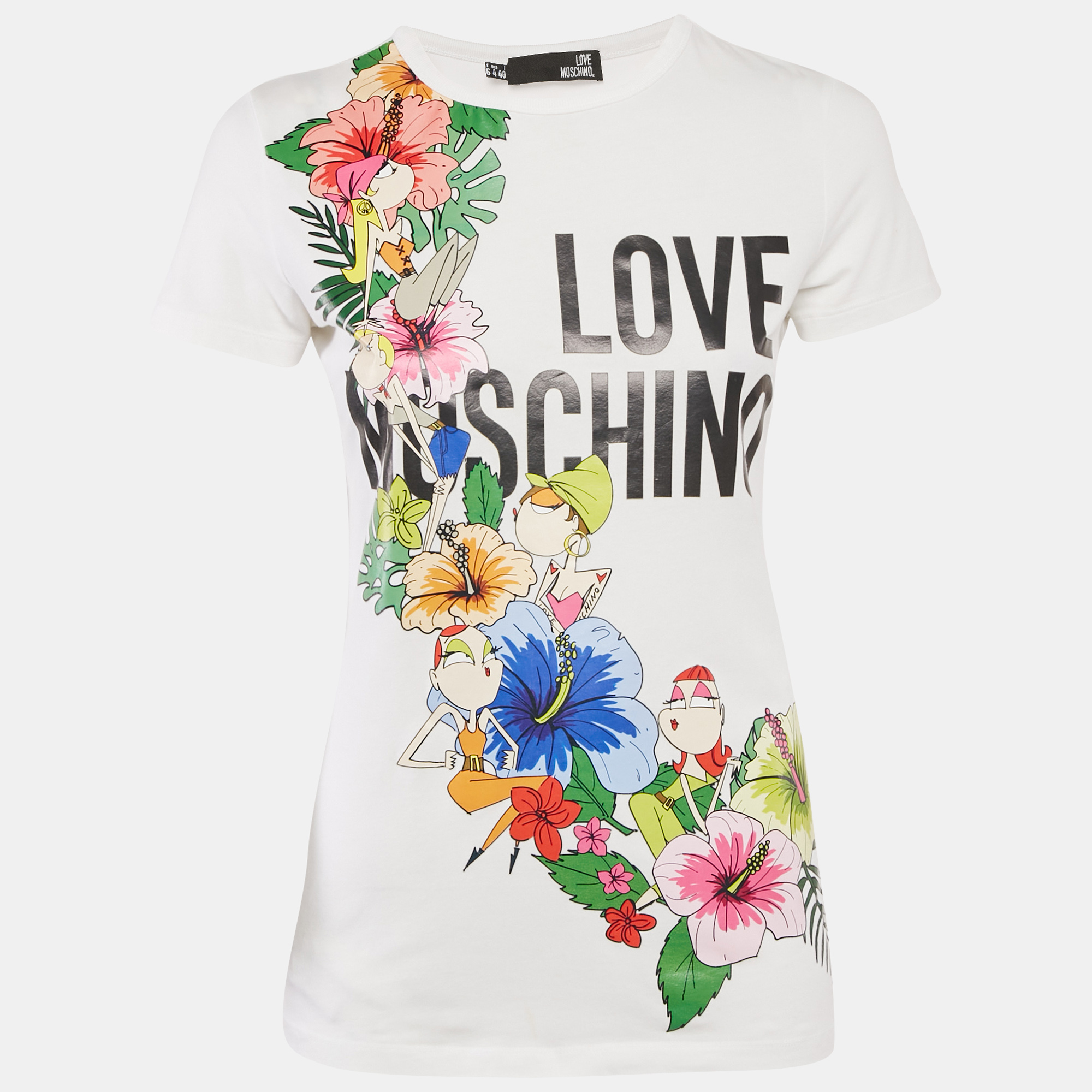 

Love Moschino White Printed Cotton Round Neck T-Shirt S