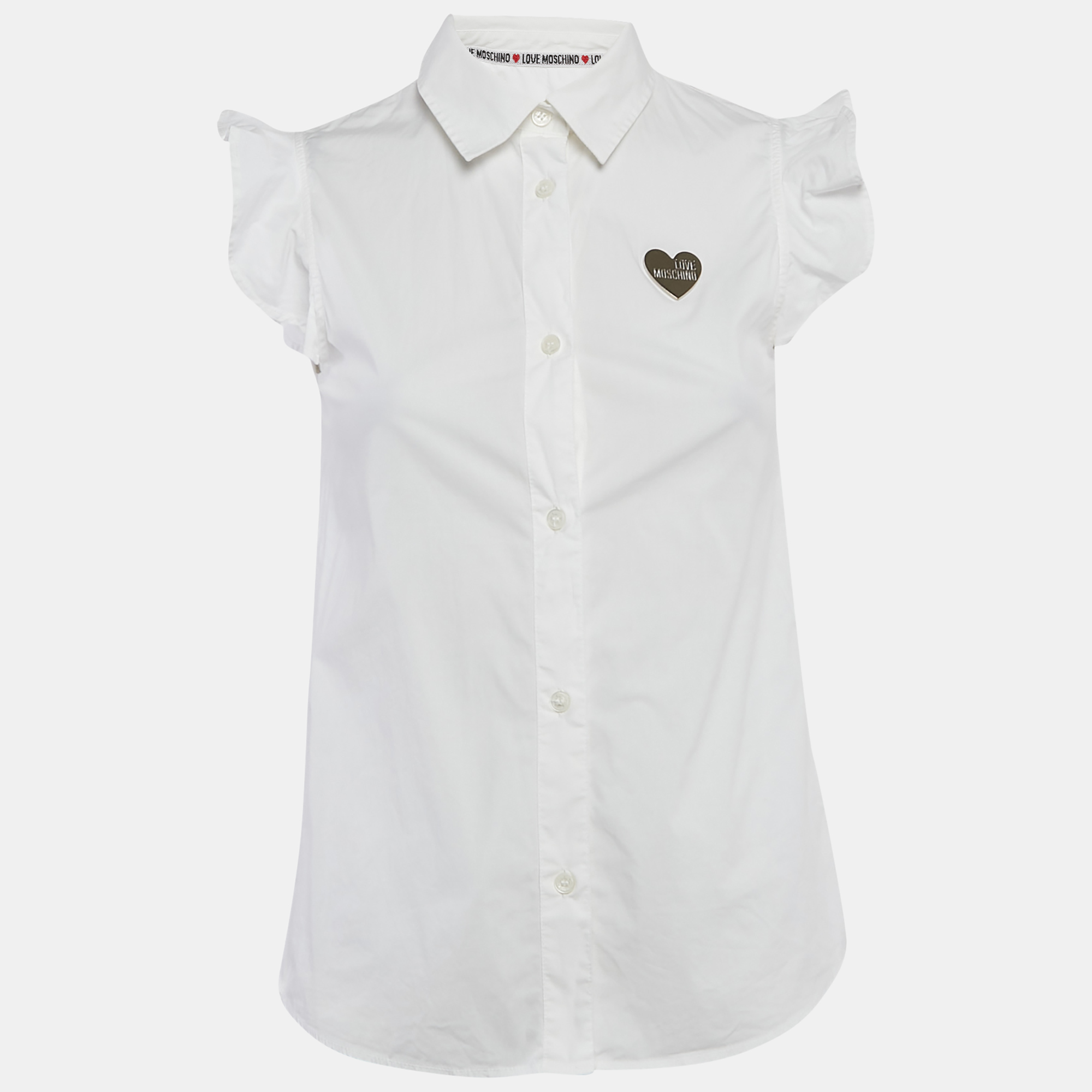 

Love Moschino White Button Front Cap Sleeve Blouse S