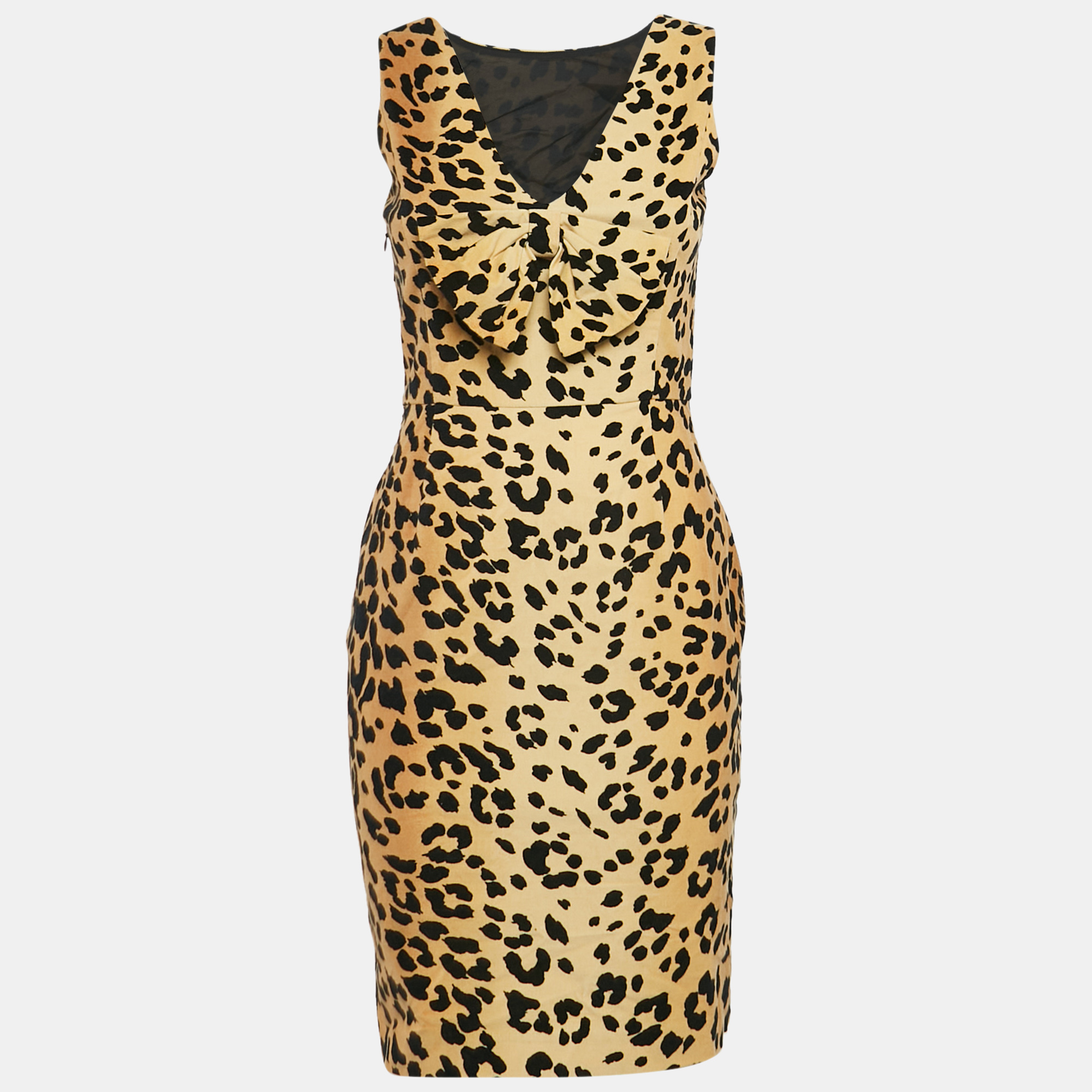 

Love Moschino Brown Leopard Print Velour Bow Detail Short Dress S