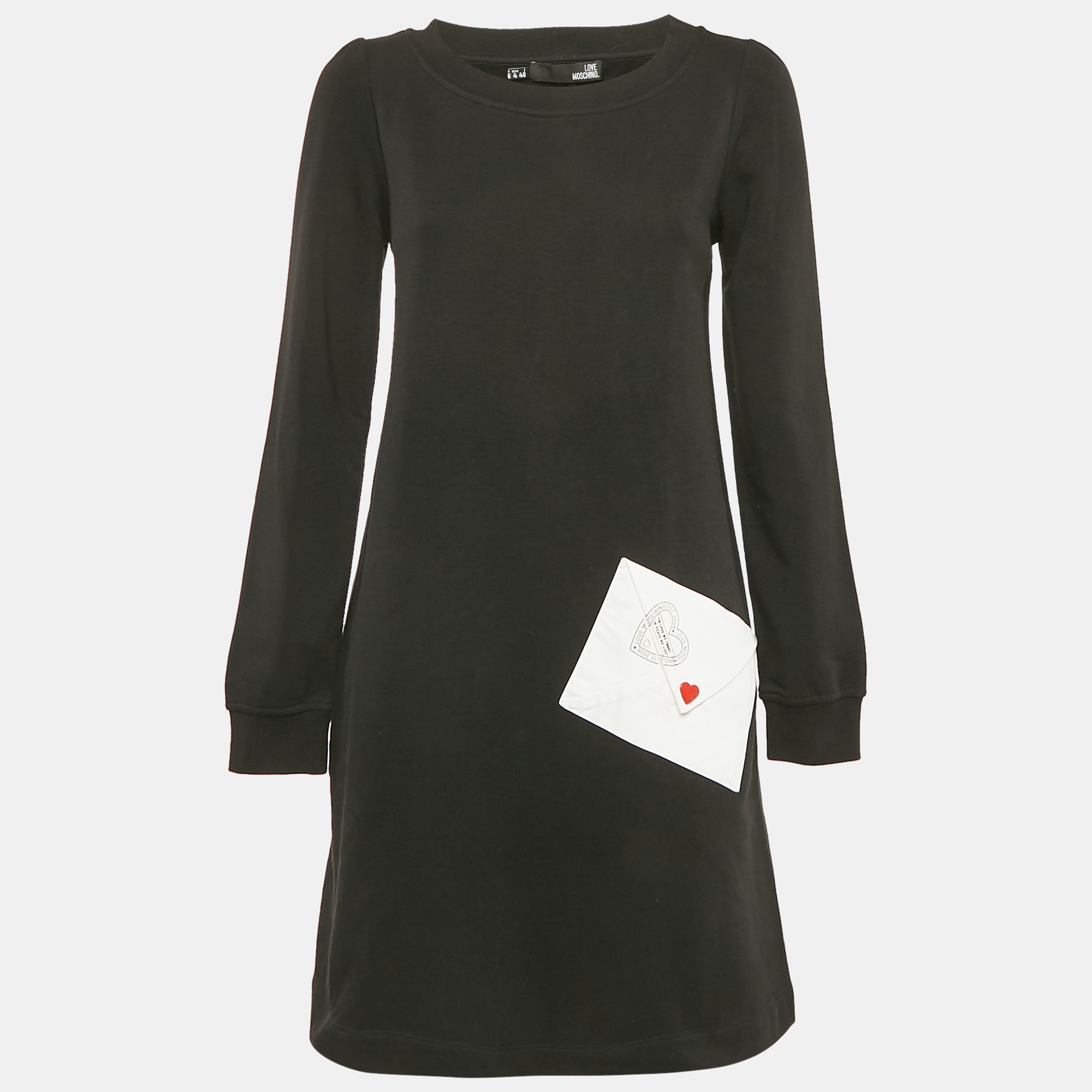 

Love Moschino Black Viscose Heart Detail Mini Long Sleeve Dress S