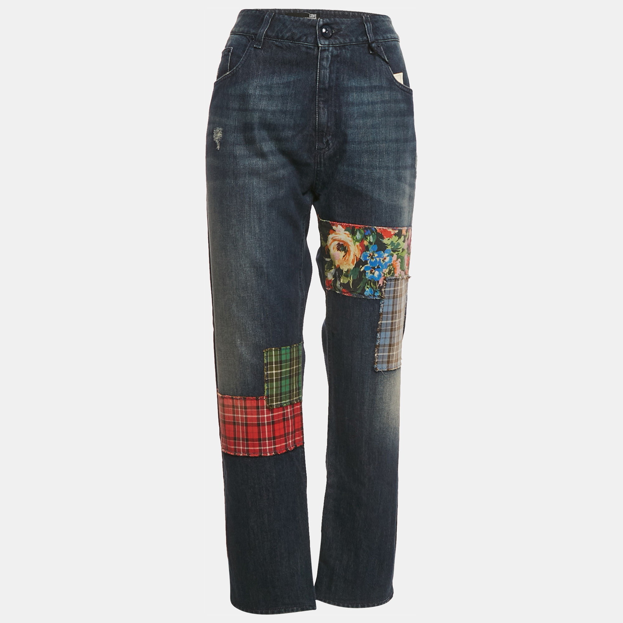 

Love Moschino Blue Patch Work Denim Jeans XL Waist 36"