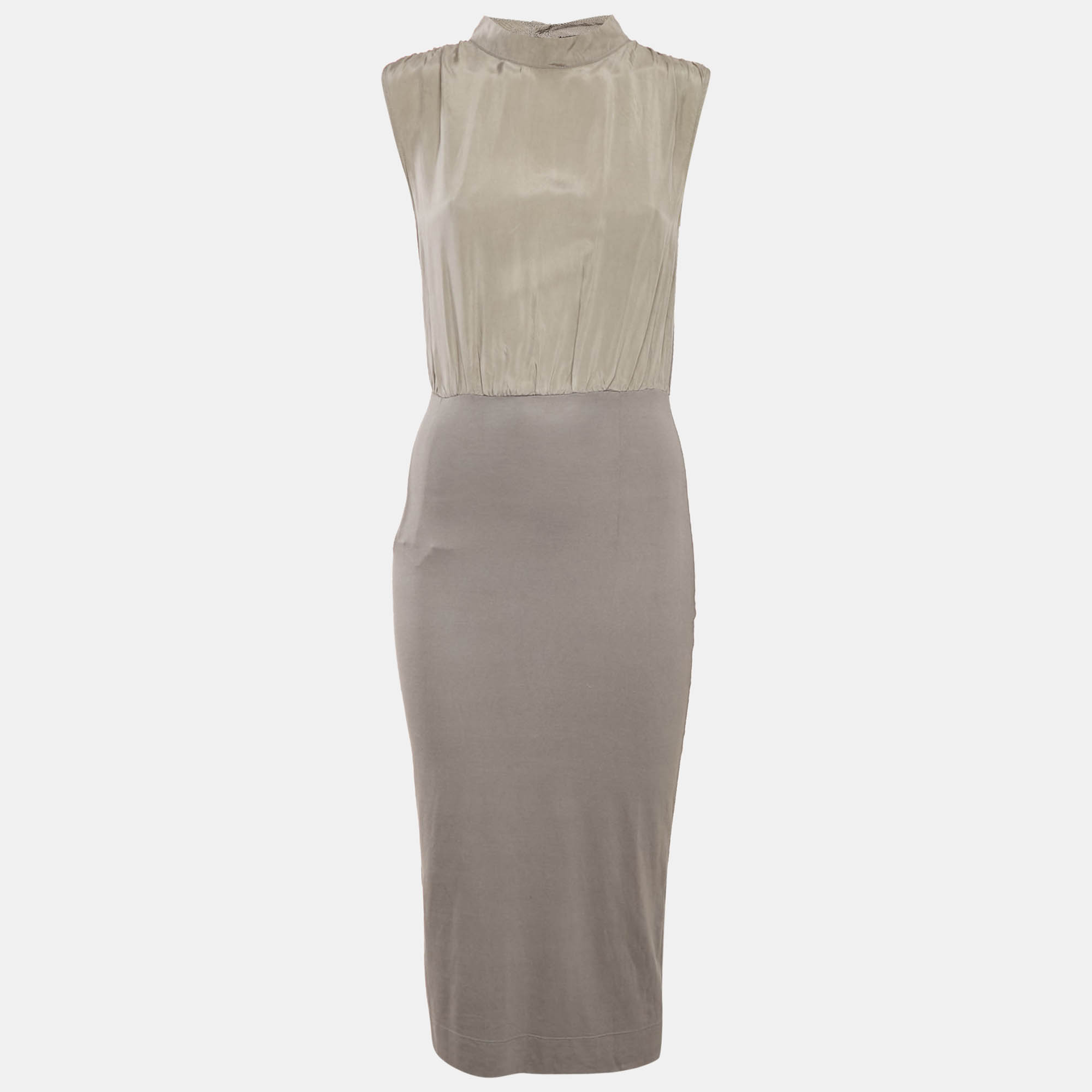 

Love Moschino Grey Jersey and Satin Sleeveless Midi Dress S