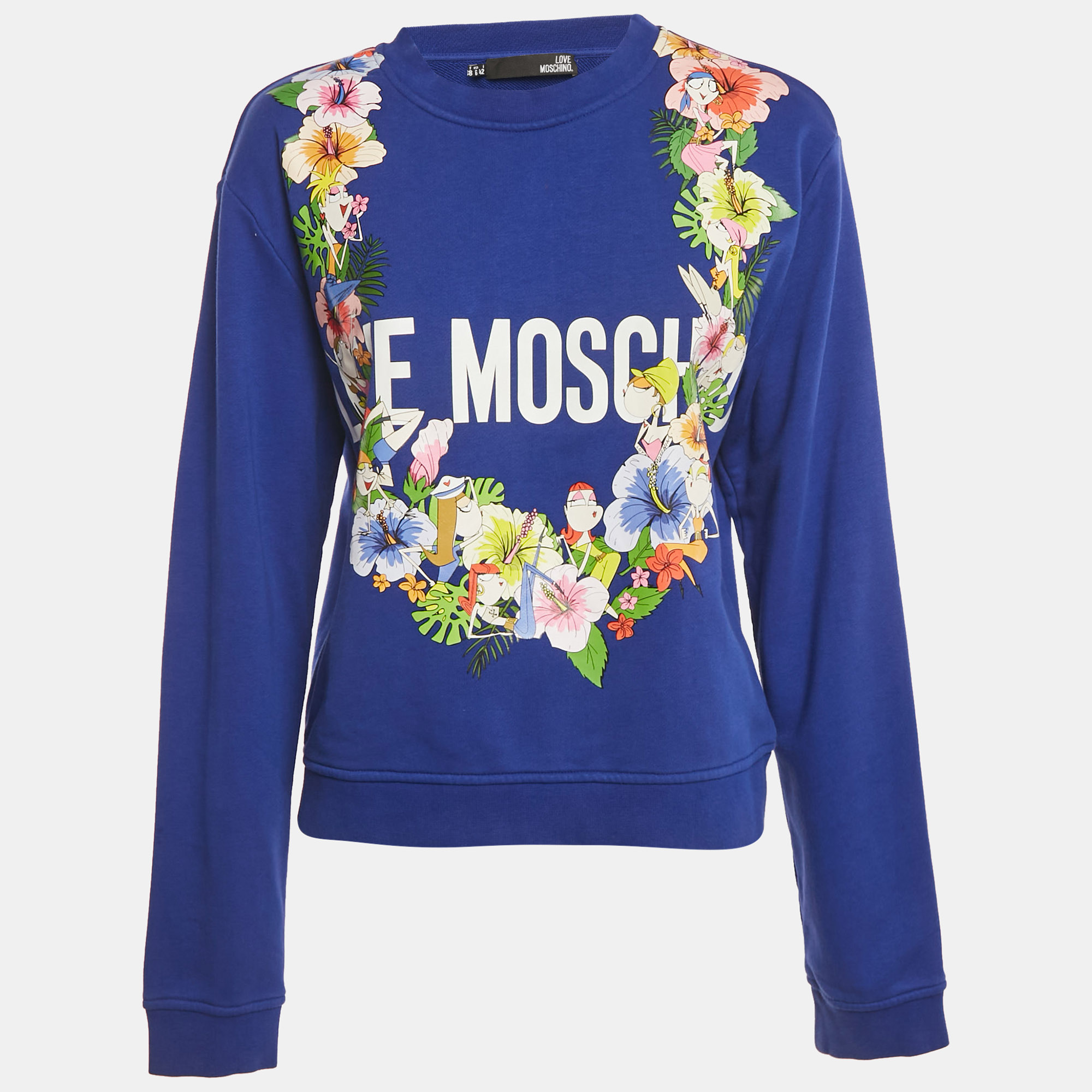 

Love Moschino Blue Printed Cotton Crew Neck Sweatshirt M