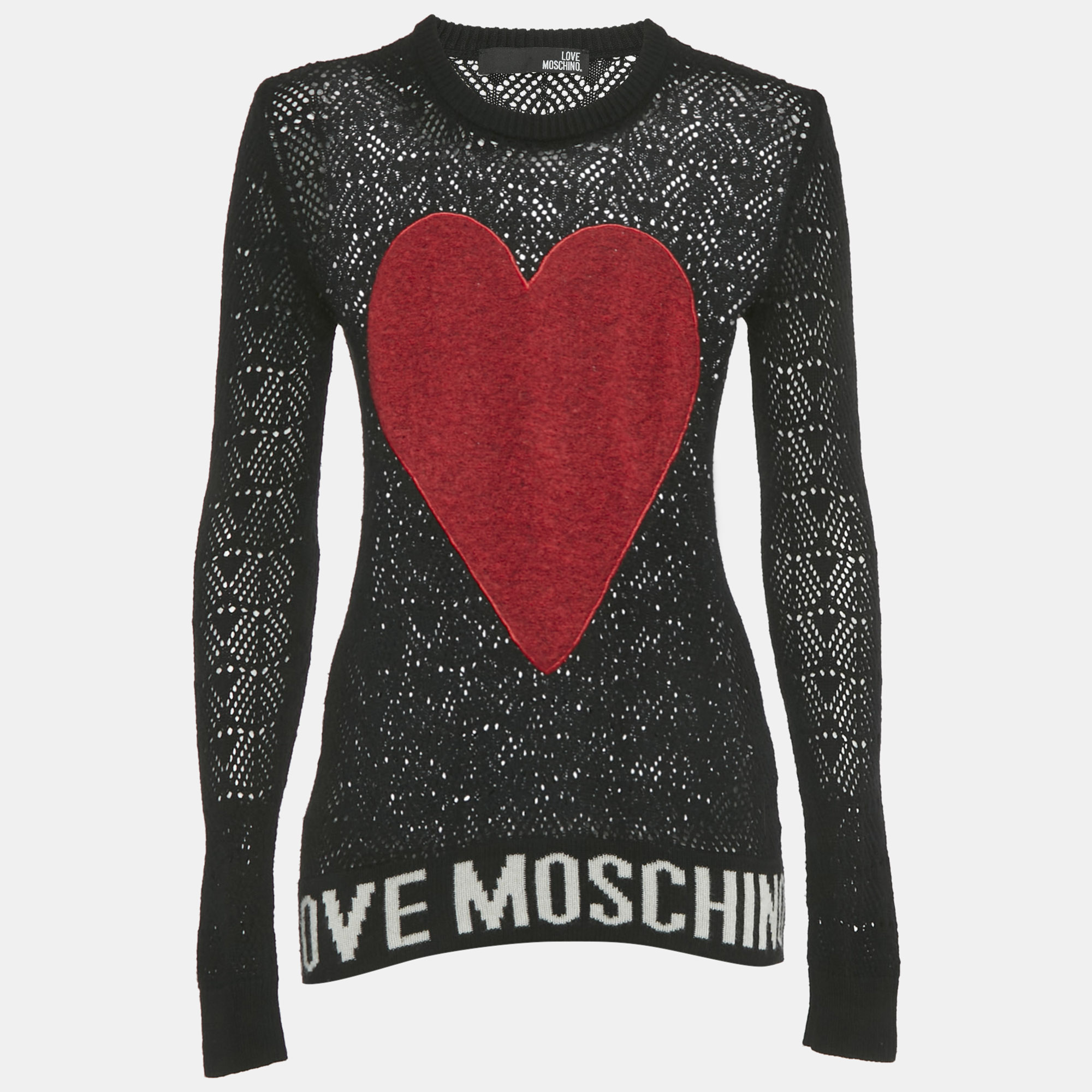 

Love Moschino Black Patterned Knit Heart Patch Detail Sweater S