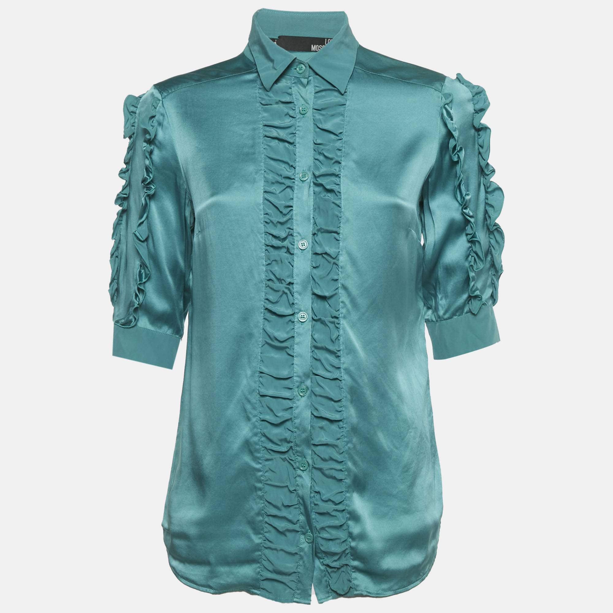 

Love Moschino Blue Silk Ruffled Shirt S