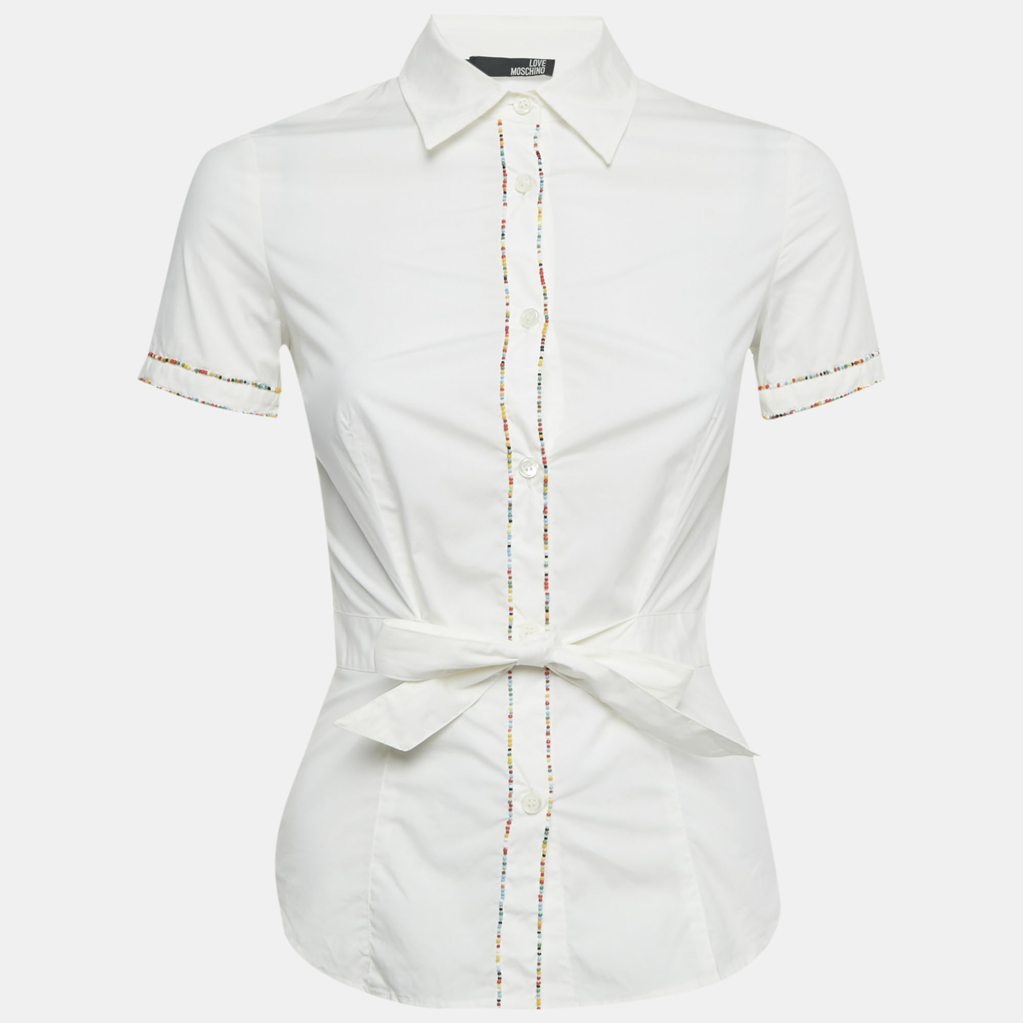 

Love Moschino White Beaded Cotton Shirt S