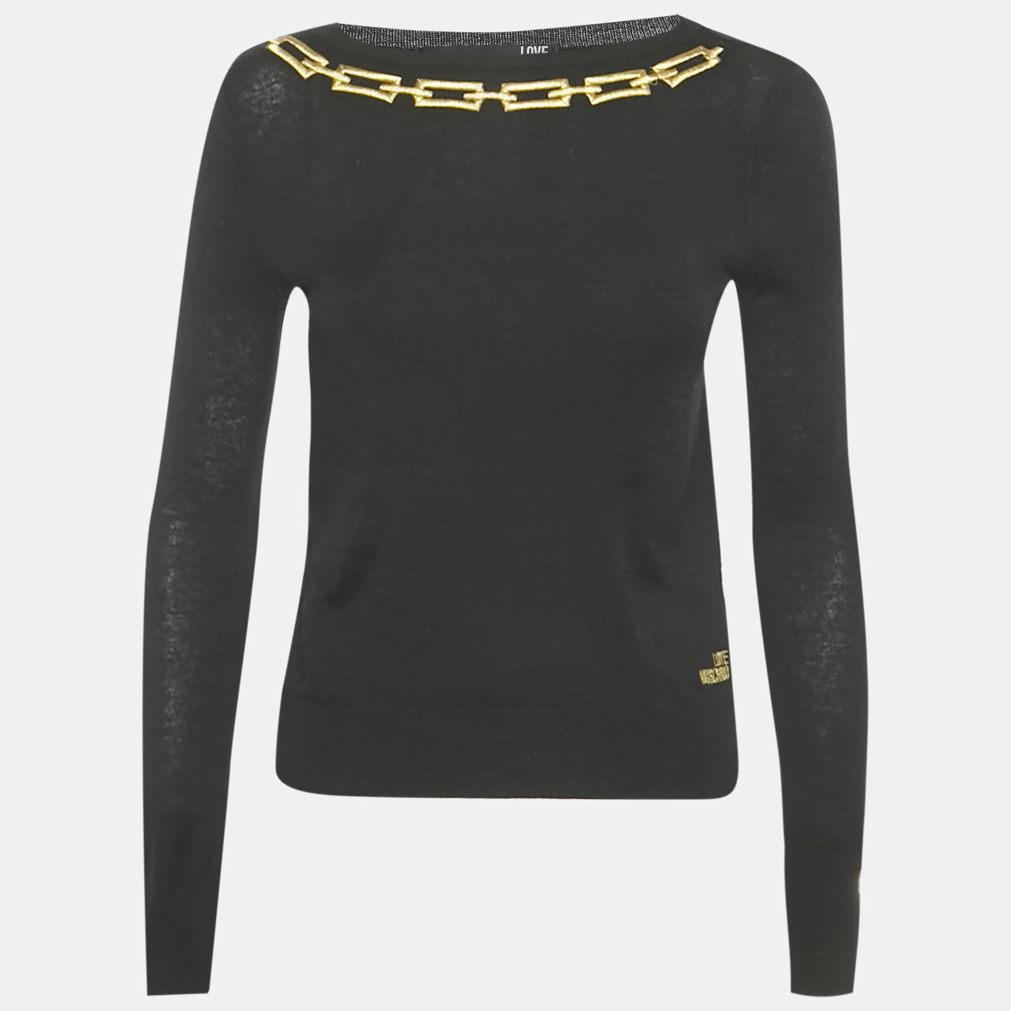 Pre-owned Love Moschino Black Embroidered Cotton Sweater M