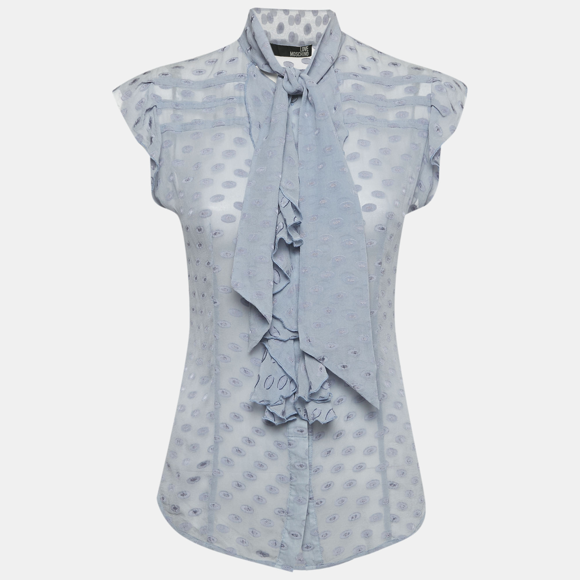 

Love Moschino Lavender Fil Coupe Silk Frill Detail Sheer Top S, Purple