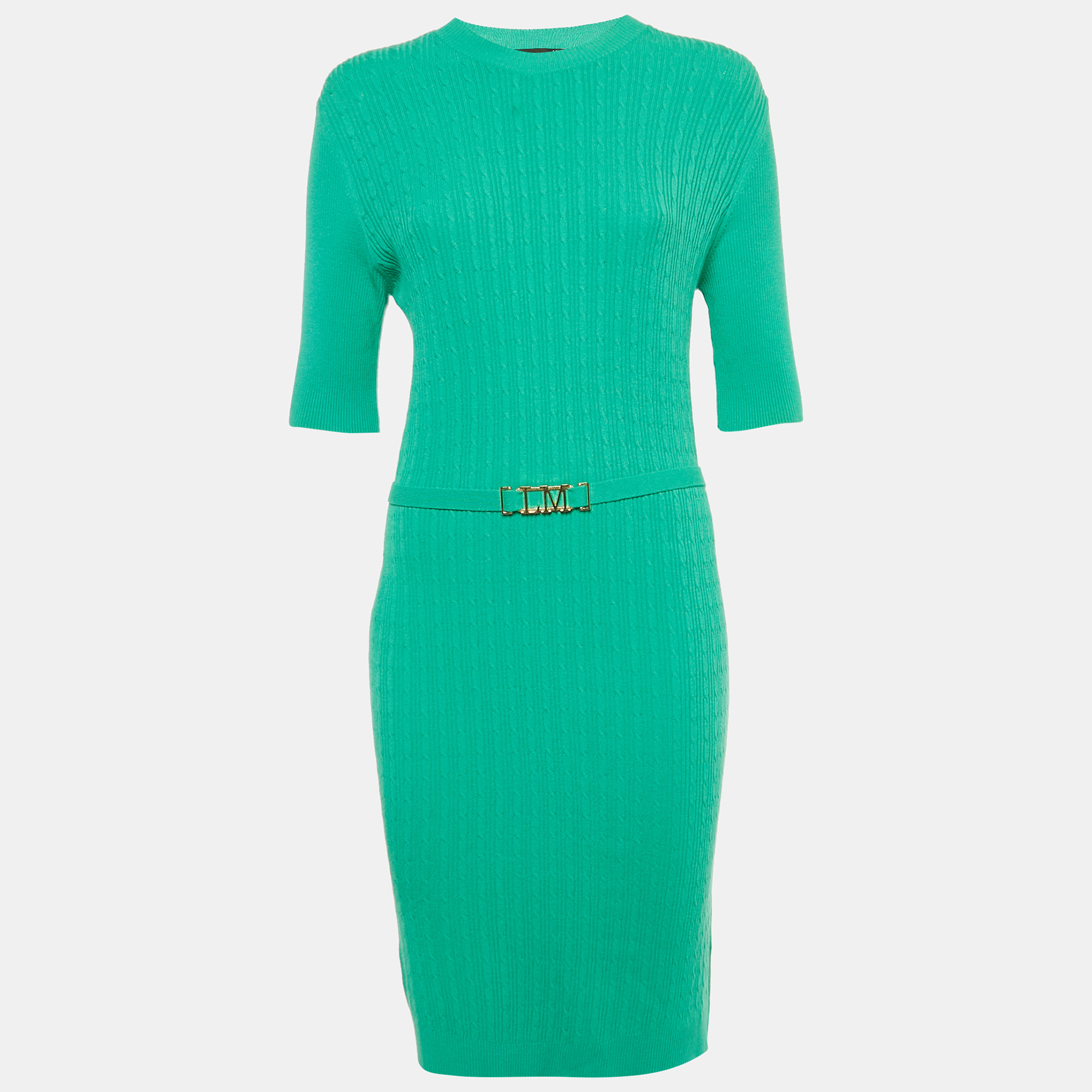 

Love Moschino Green Knit Belted Midi Dress L