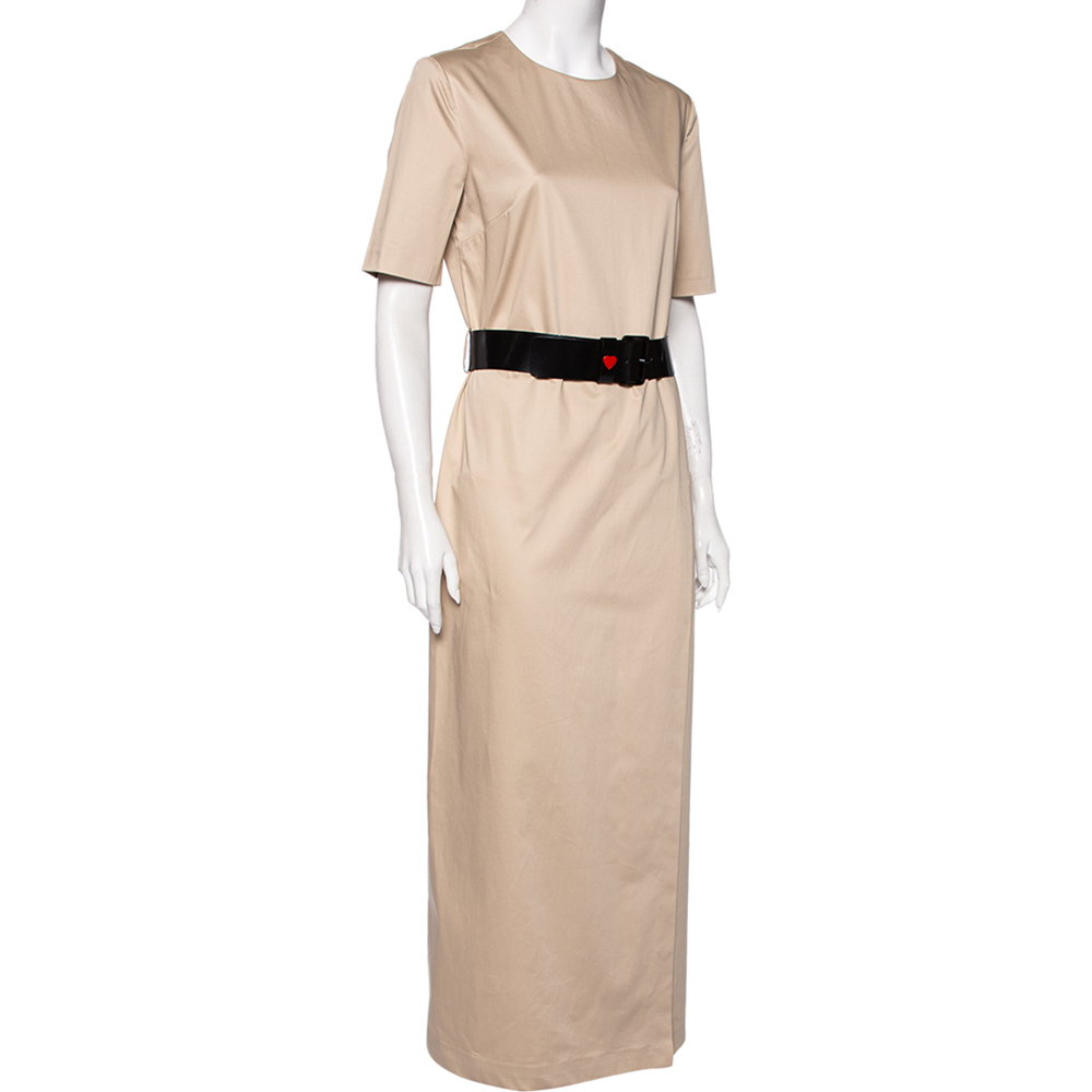 

Love Moschino Beige Cotton Belted Midi Dress