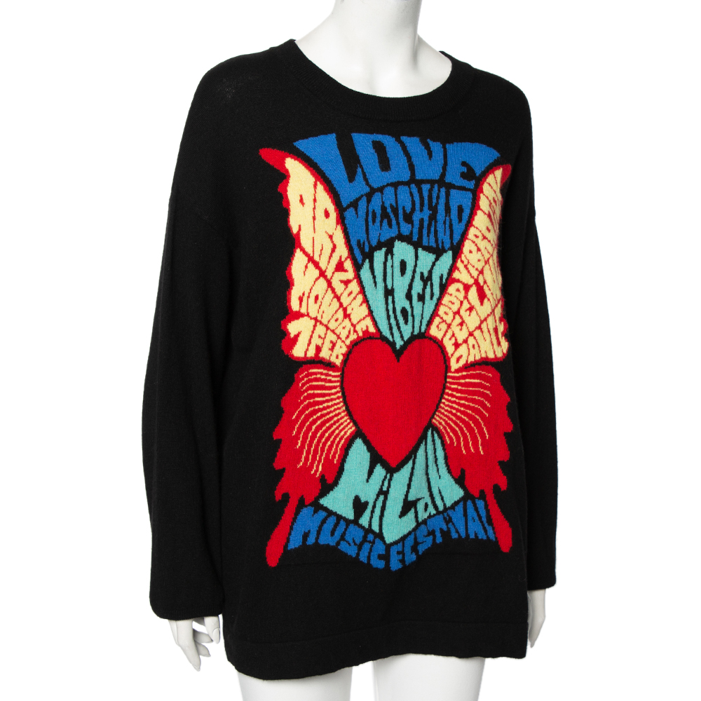 

Love Moschino Black Bold Heart Logo Knit Long Sleeve Sweater