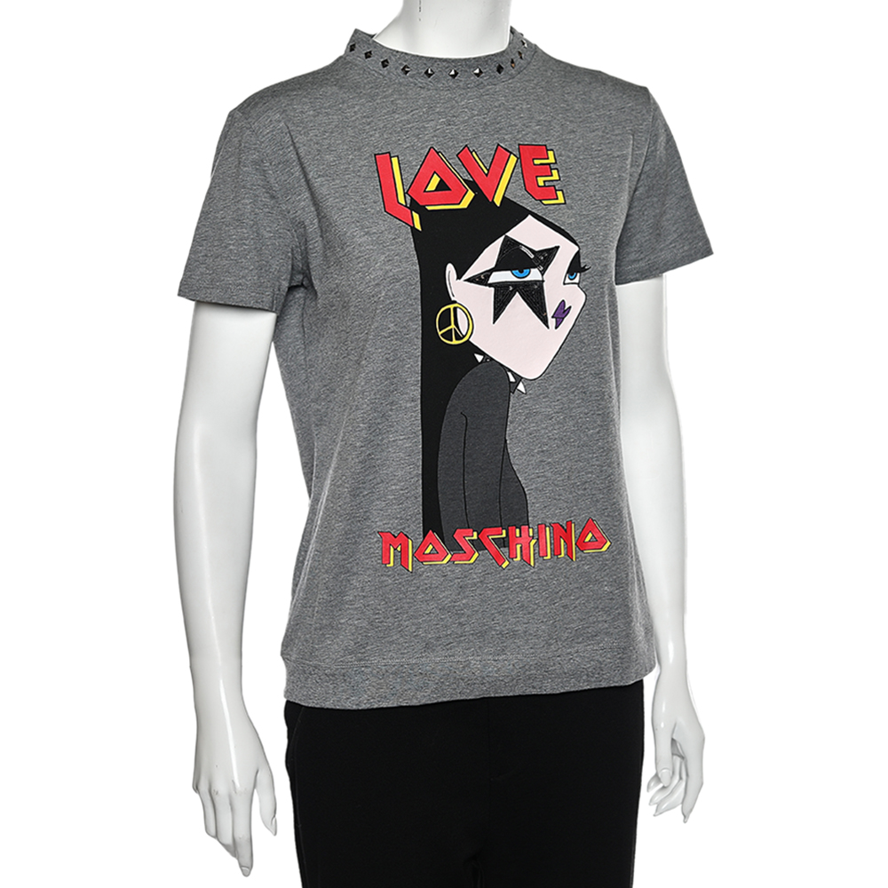 

Love Moschino Grey Cotton Knit Logo Printed T-Shirt