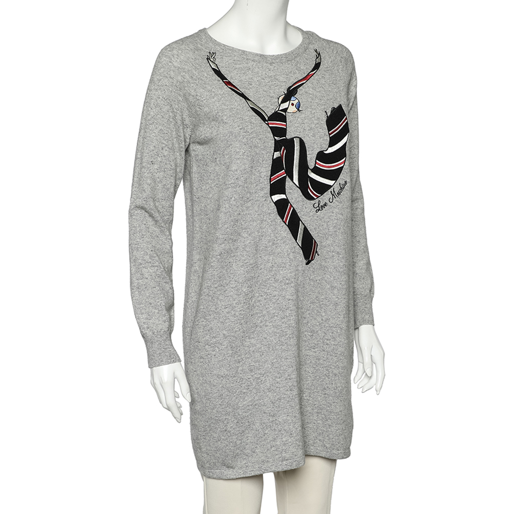 

Love Moschino Grey Wool Appliqué Detail Sweater Dress