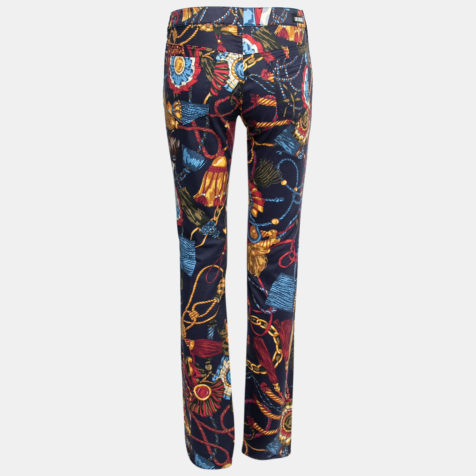 

Love Moschino Navy Blue Printed Cotton Skinny Leg Pants