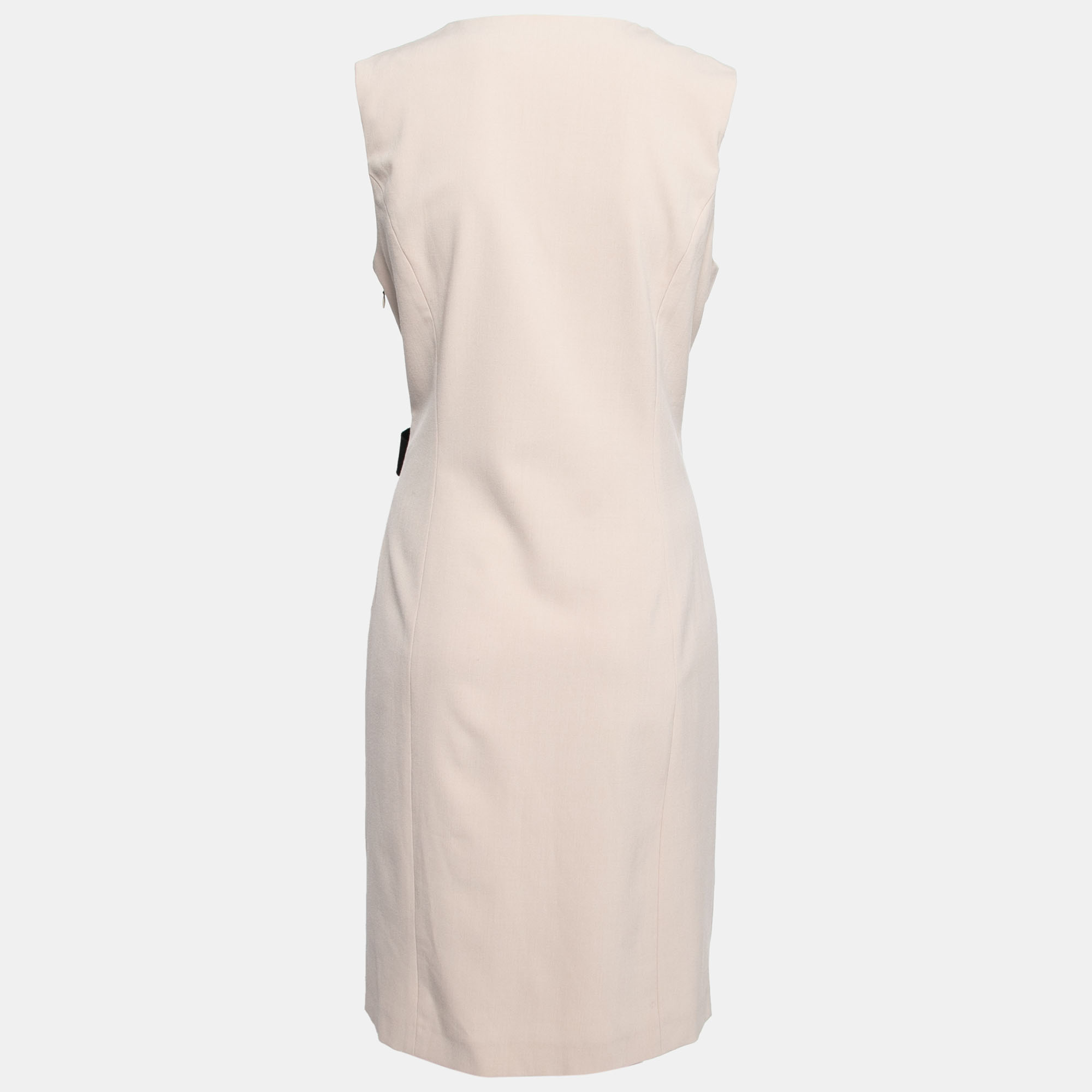 

Love Moschino Beige Linen Bow Pleated Sleeveless Dress
