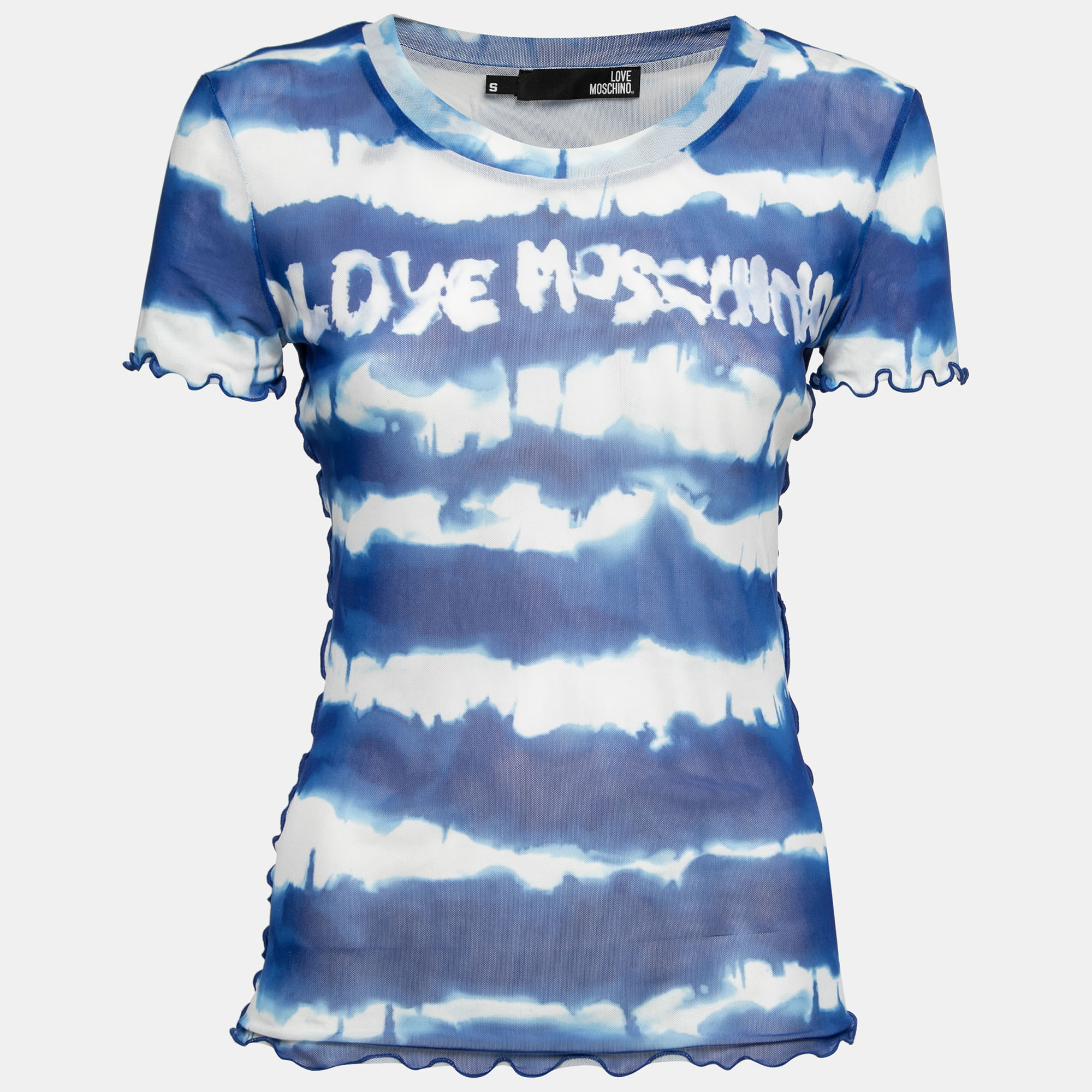 

Love Moschino Blue Tye-Dye Effect Mesh T-Shirt